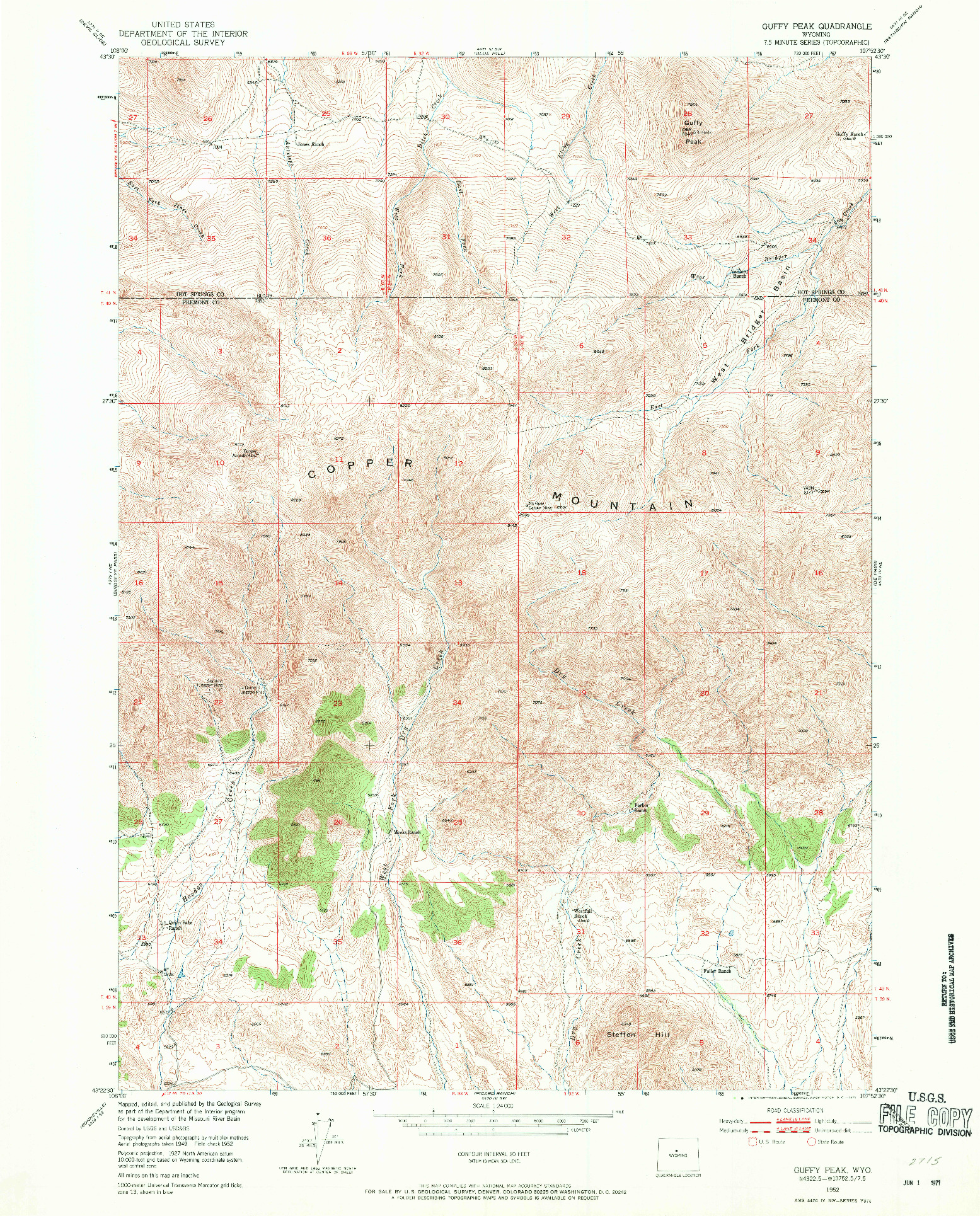 USGS 1:24000-SCALE QUADRANGLE FOR GUFFY PEAK, WY 1952