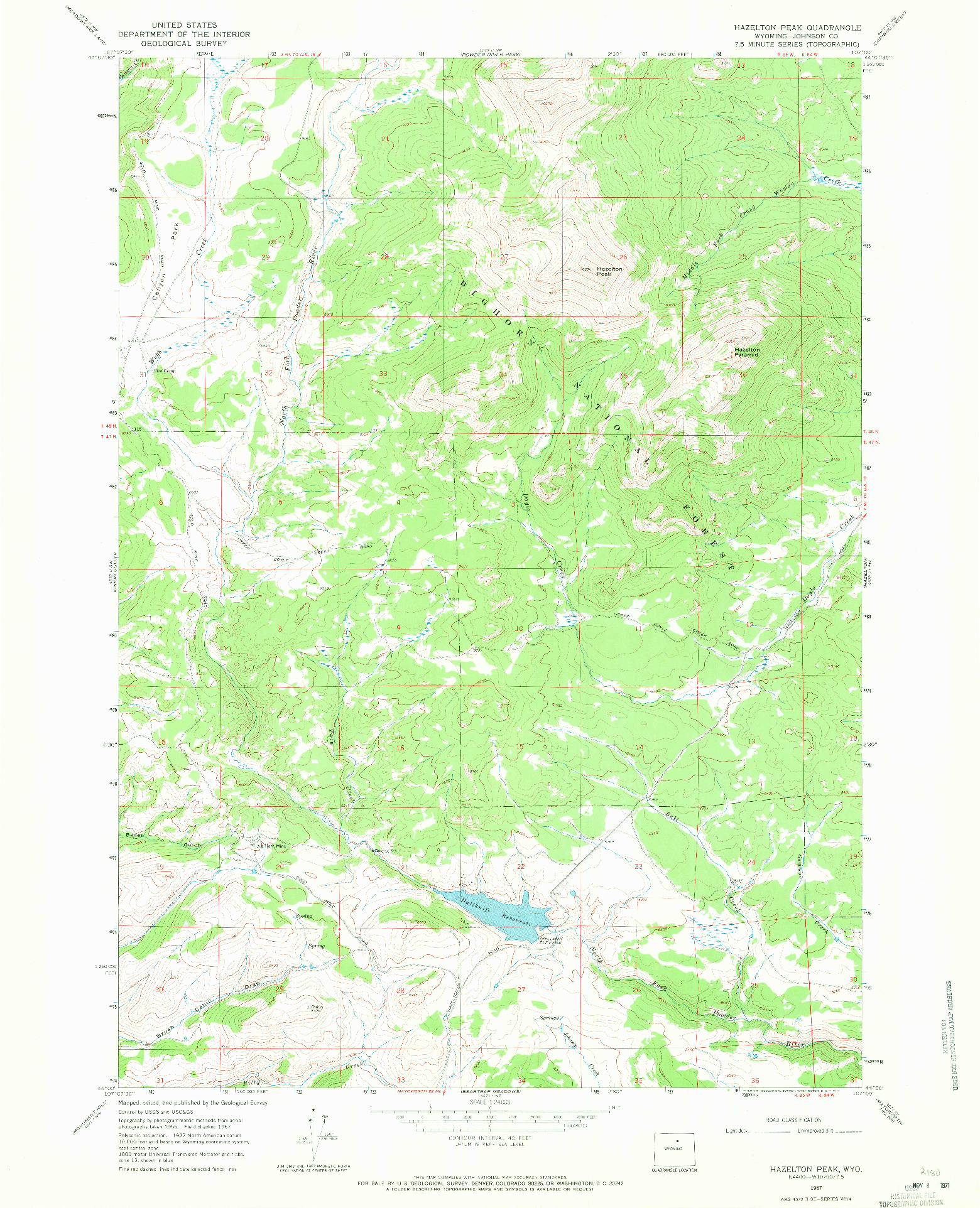 USGS 1:24000-SCALE QUADRANGLE FOR HAZELTON PEAK, WY 1967