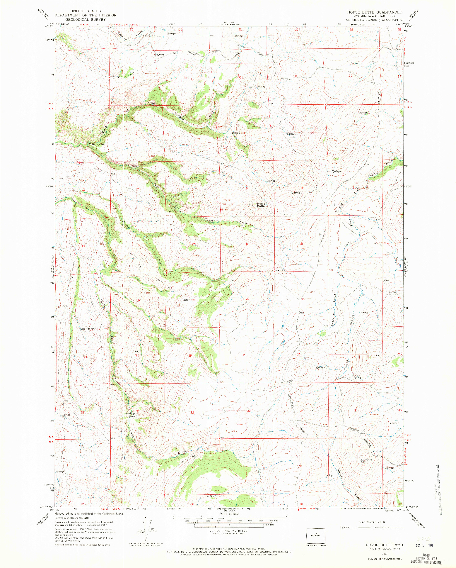 USGS 1:24000-SCALE QUADRANGLE FOR HORSE BUTTE, WY 1967