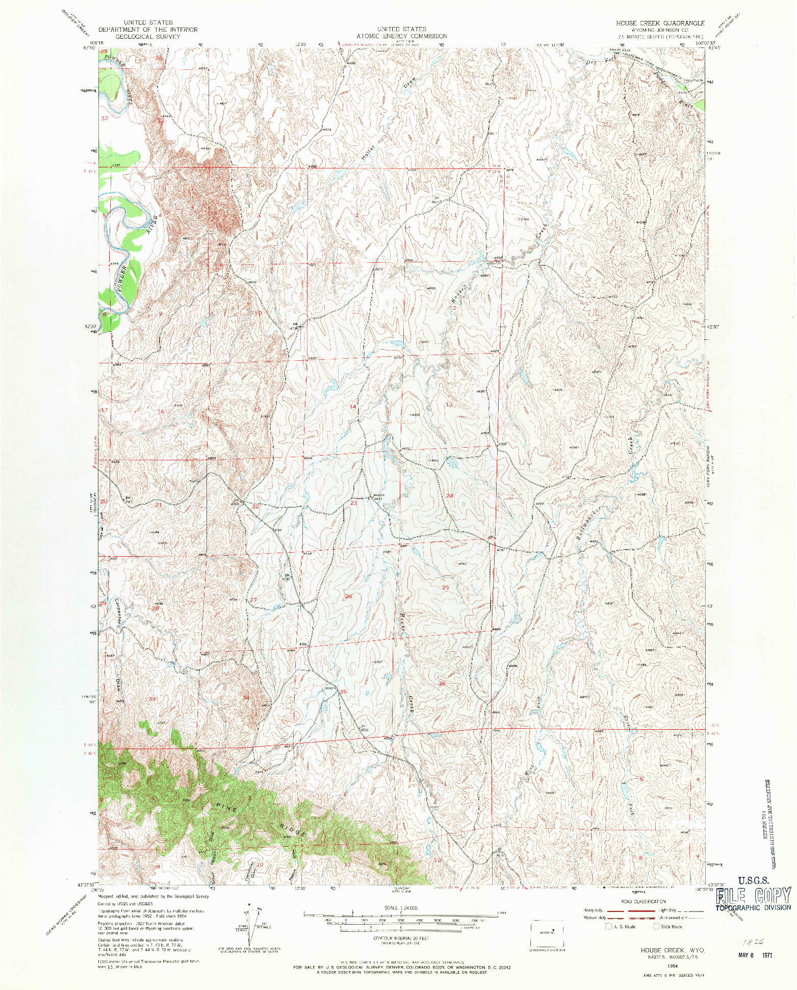 USGS 1:24000-SCALE QUADRANGLE FOR HOUSE CREEK, WY 1954