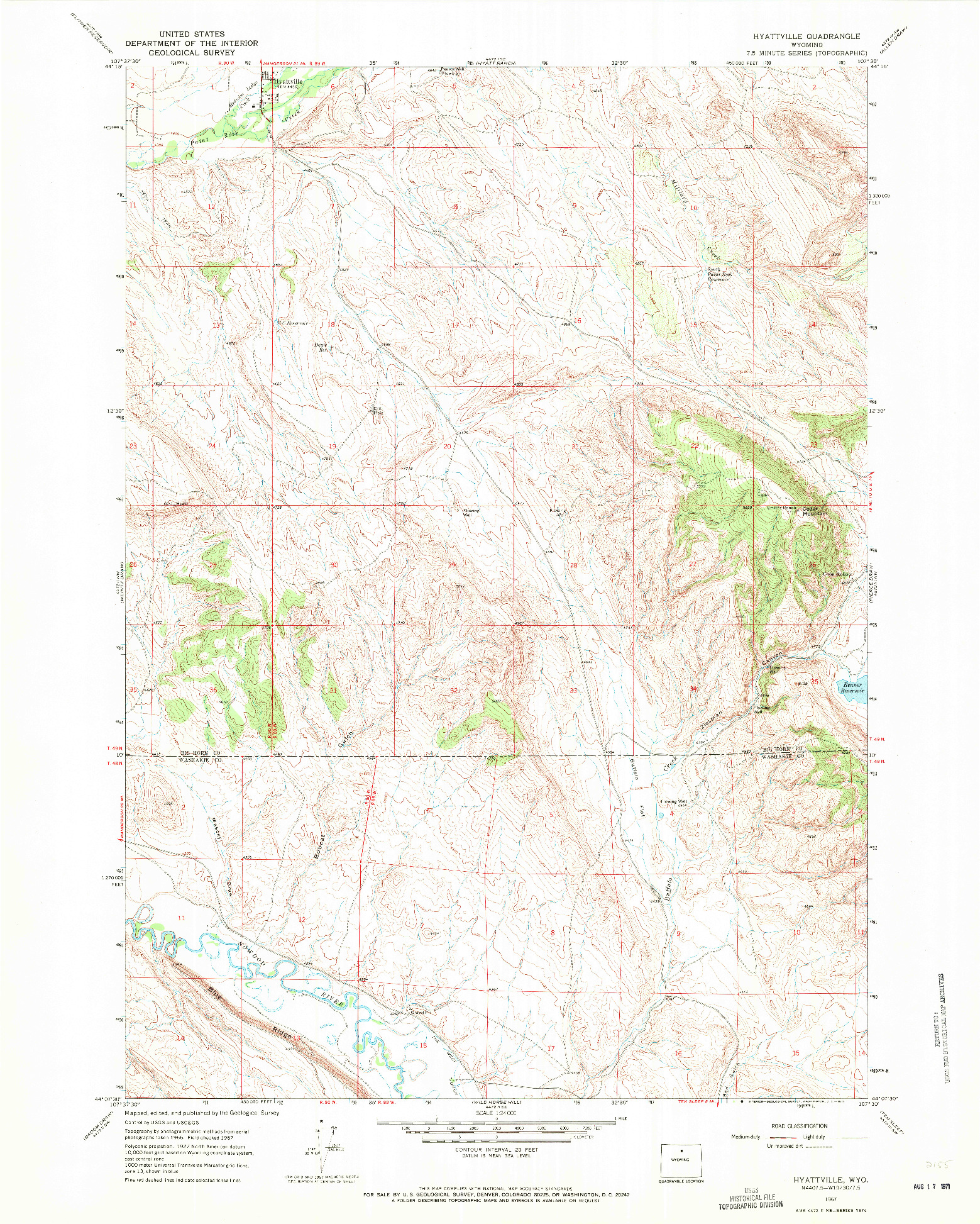 USGS 1:24000-SCALE QUADRANGLE FOR HYATTVILLE, WY 1967