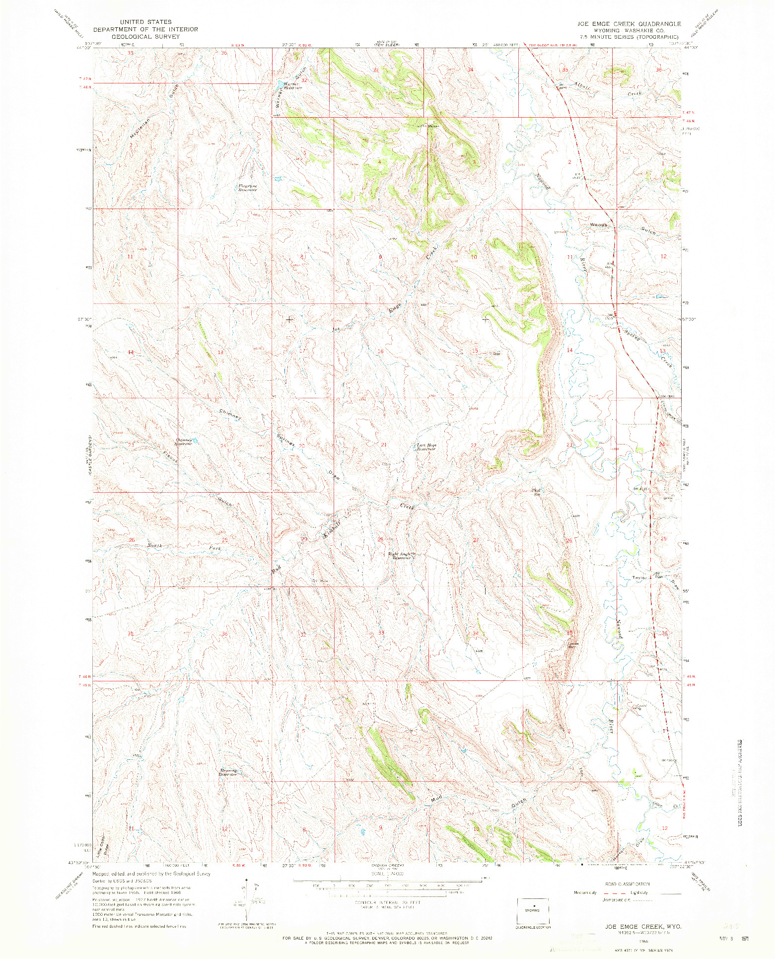 USGS 1:24000-SCALE QUADRANGLE FOR JOE EMGE CREEK, WY 1966