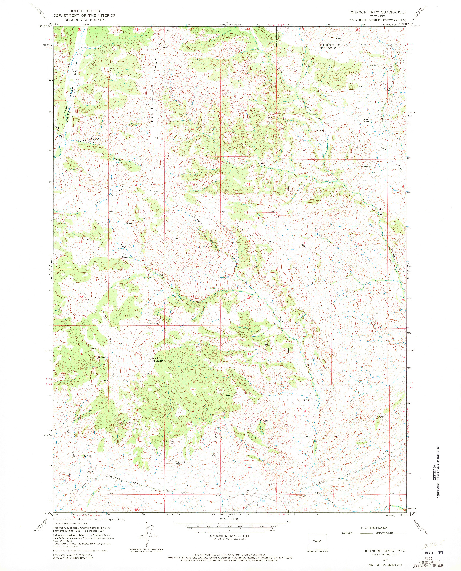 USGS 1:24000-SCALE QUADRANGLE FOR JOHNSON DRAW, WY 1967