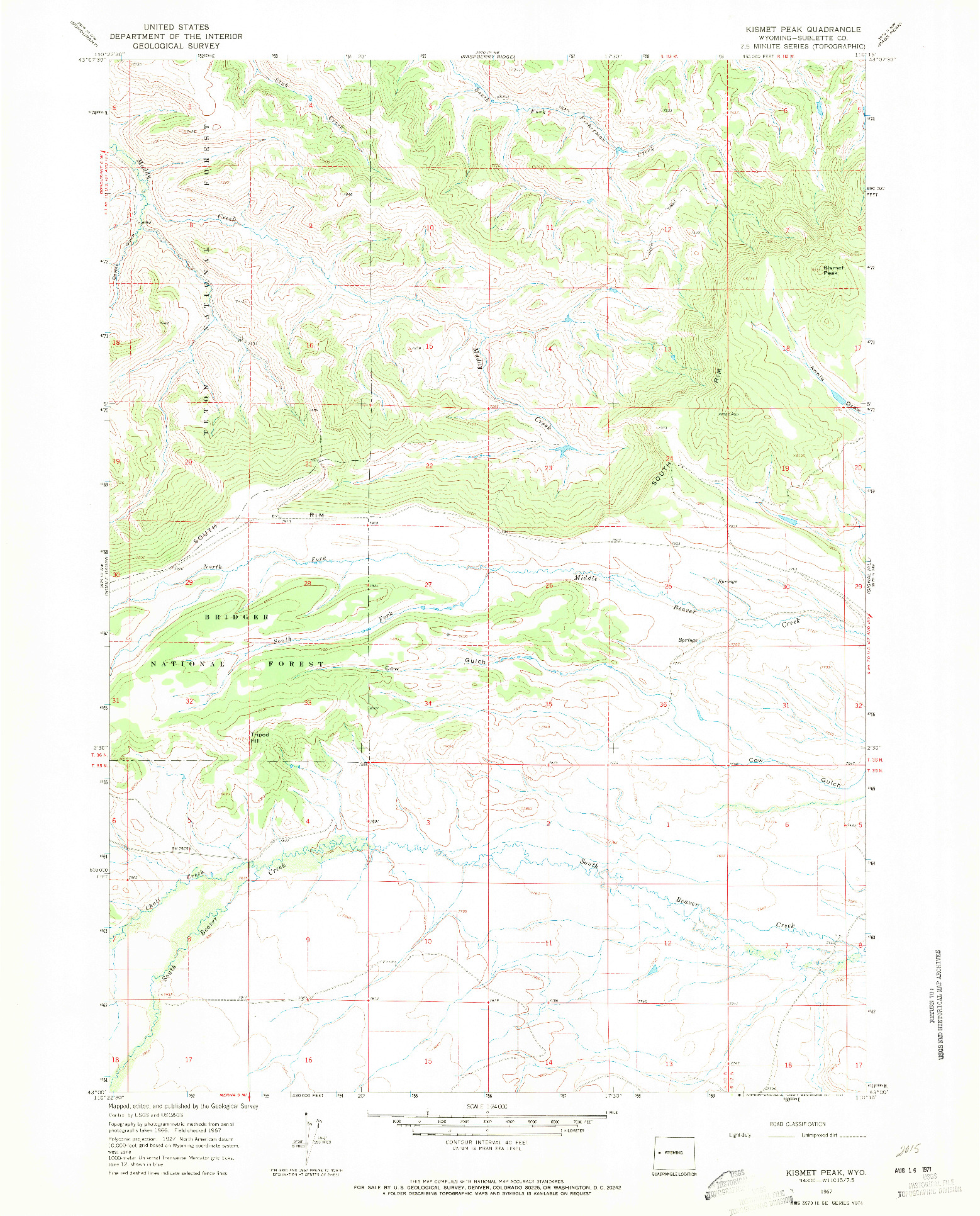 USGS 1:24000-SCALE QUADRANGLE FOR KISMET PEAK, WY 1967