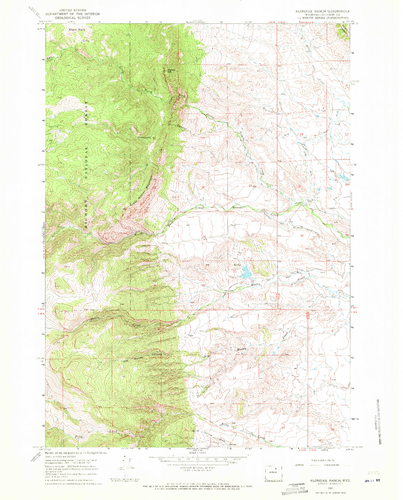 USGS 1:24000-SCALE QUADRANGLE FOR KLONDIKE RANCH, WY 1967