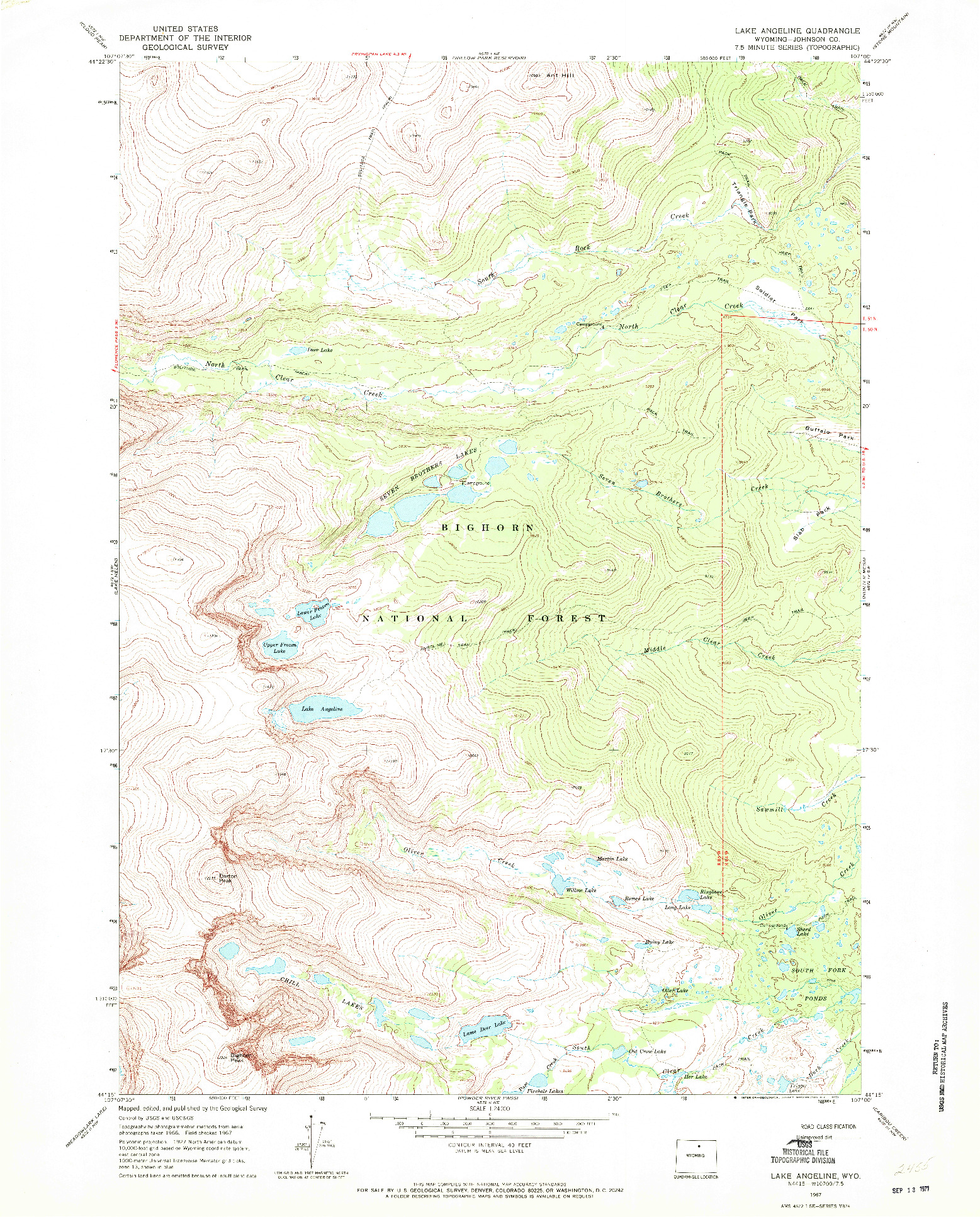 USGS 1:24000-SCALE QUADRANGLE FOR LAKE ANGELINE, WY 1967
