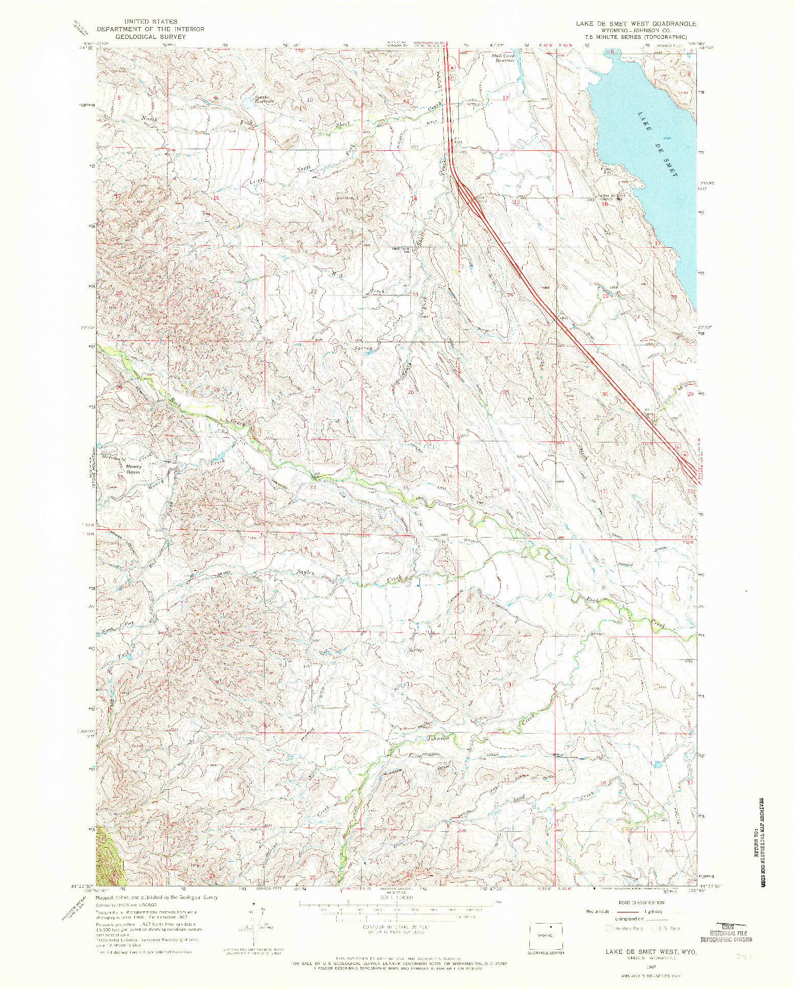 USGS 1:24000-SCALE QUADRANGLE FOR LAKE DE SMET WEST, WY 1967