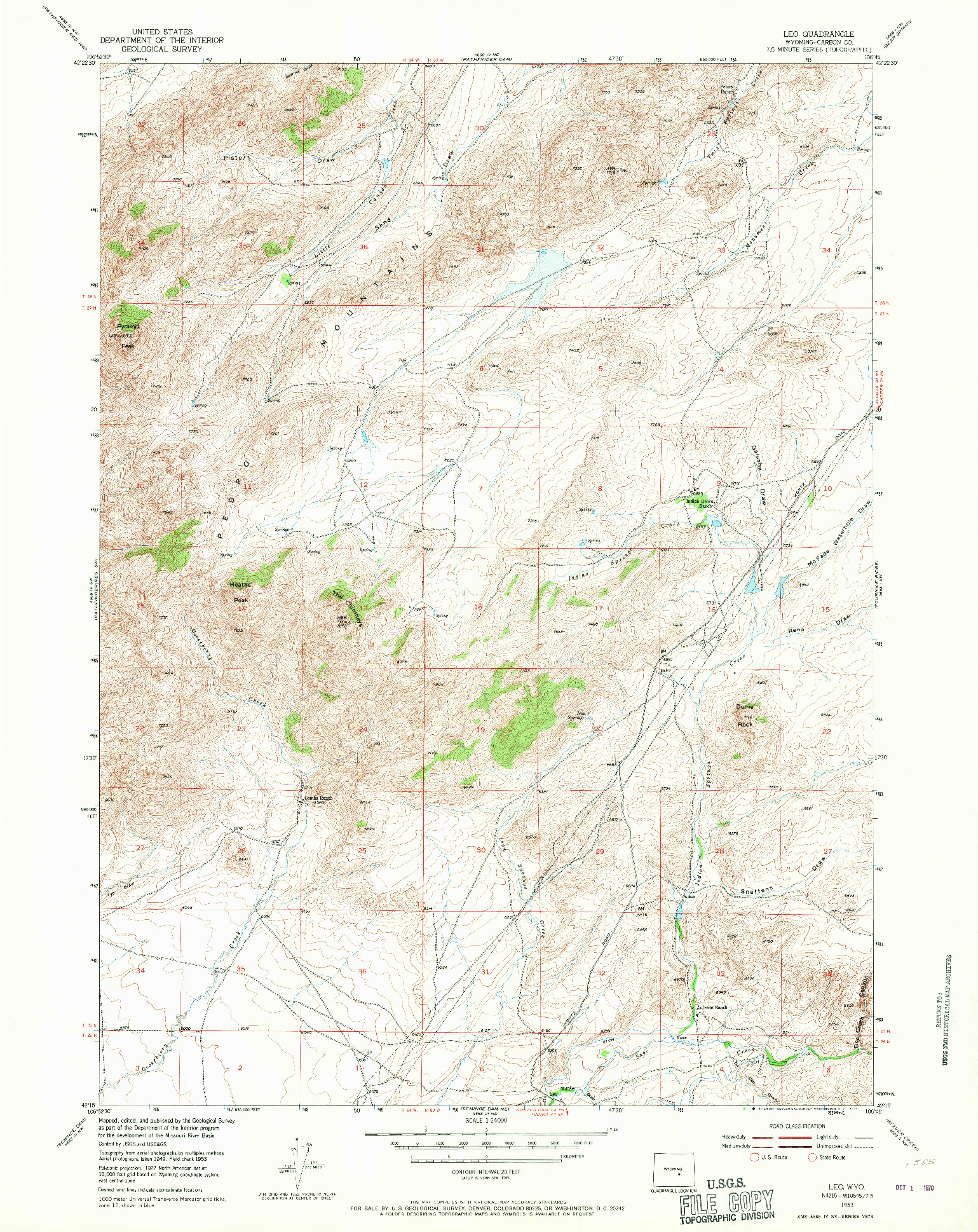 USGS 1:24000-SCALE QUADRANGLE FOR LEO, WY 1953