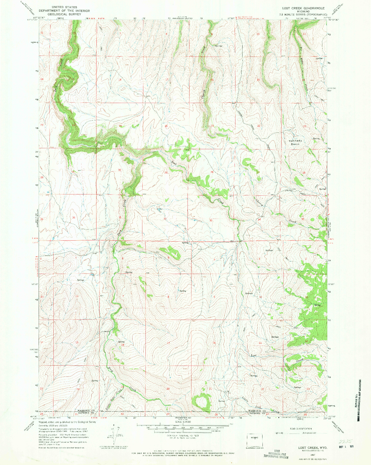 USGS 1:24000-SCALE QUADRANGLE FOR LOST CREEK, WY 1967