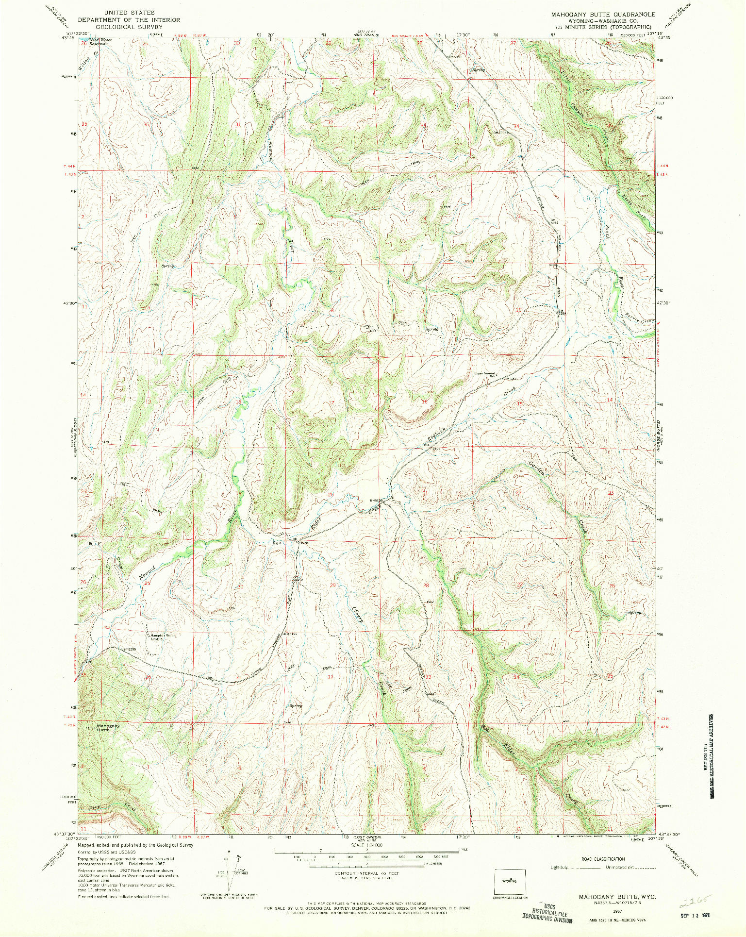 USGS 1:24000-SCALE QUADRANGLE FOR MAHOGANY BUTTE, WY 1967