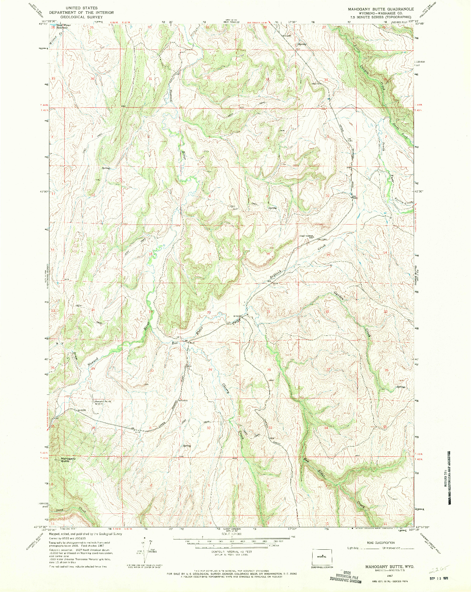USGS 1:24000-SCALE QUADRANGLE FOR MAHOGANY BUTTE, WY 1967