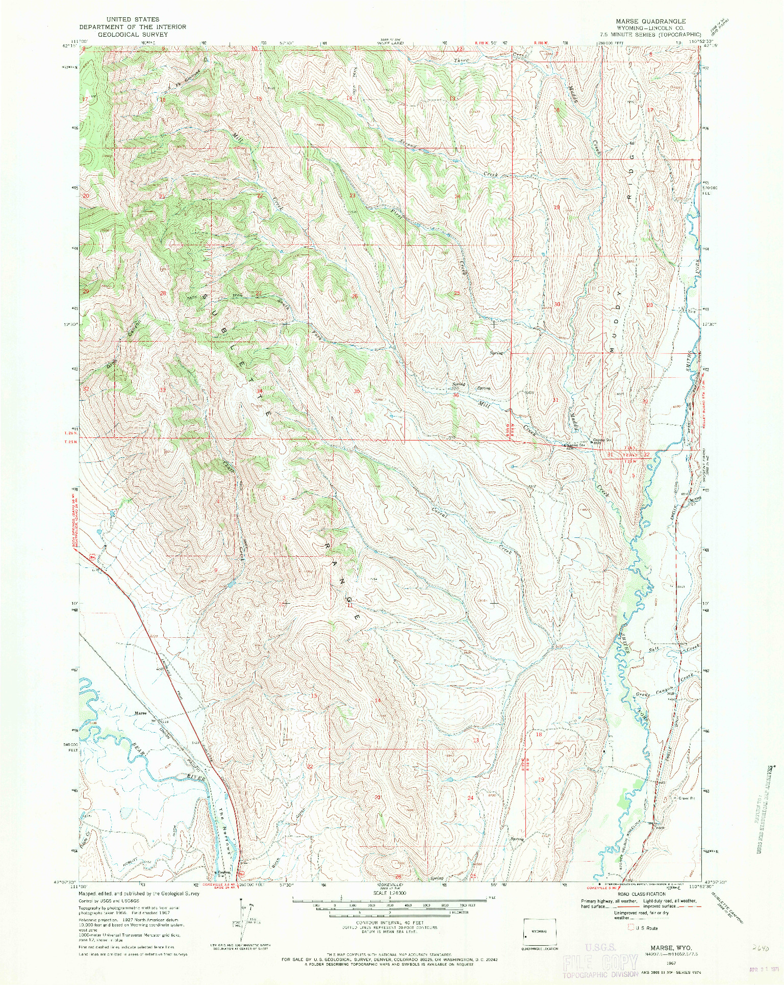 USGS 1:24000-SCALE QUADRANGLE FOR MARSE, WY 1967