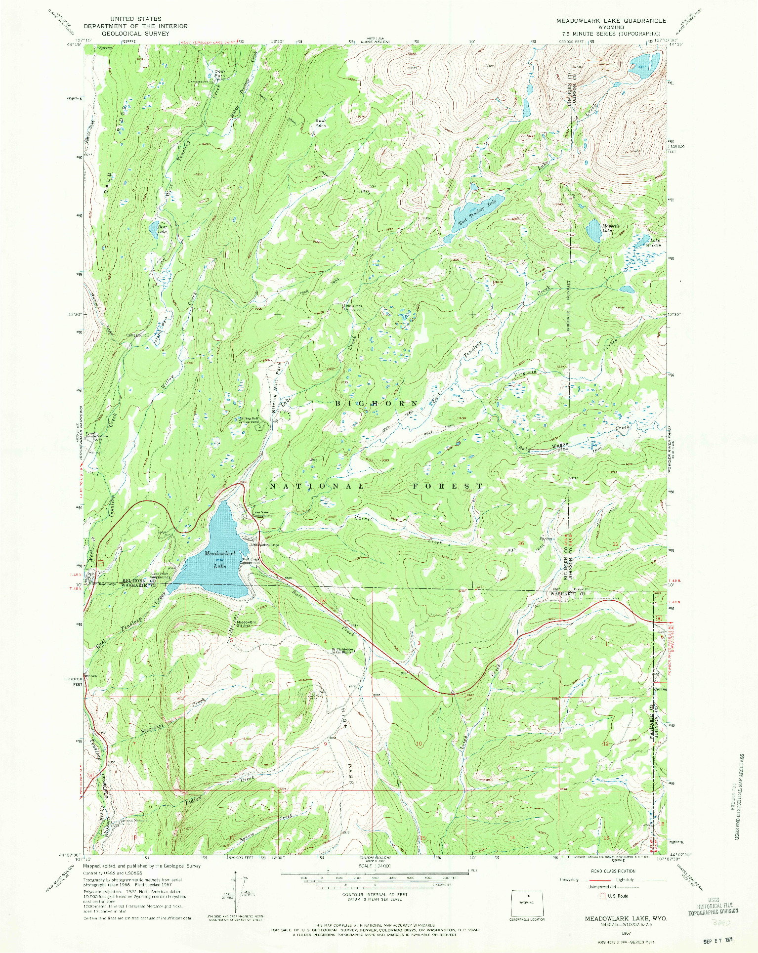 USGS 1:24000-SCALE QUADRANGLE FOR MEADOWLARK LAKE, WY 1967