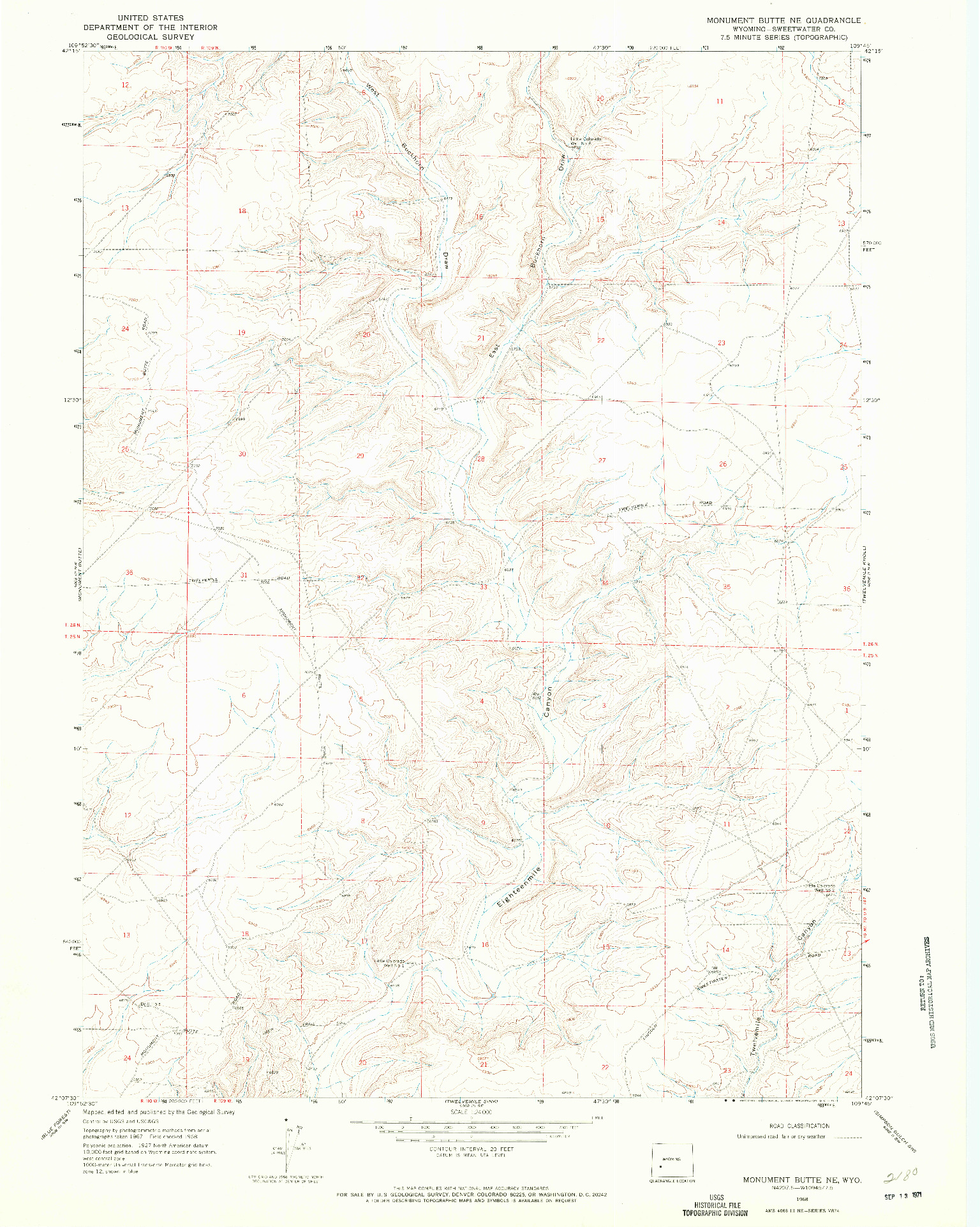 USGS 1:24000-SCALE QUADRANGLE FOR MONUMENT BUTTE NE, WY 1968