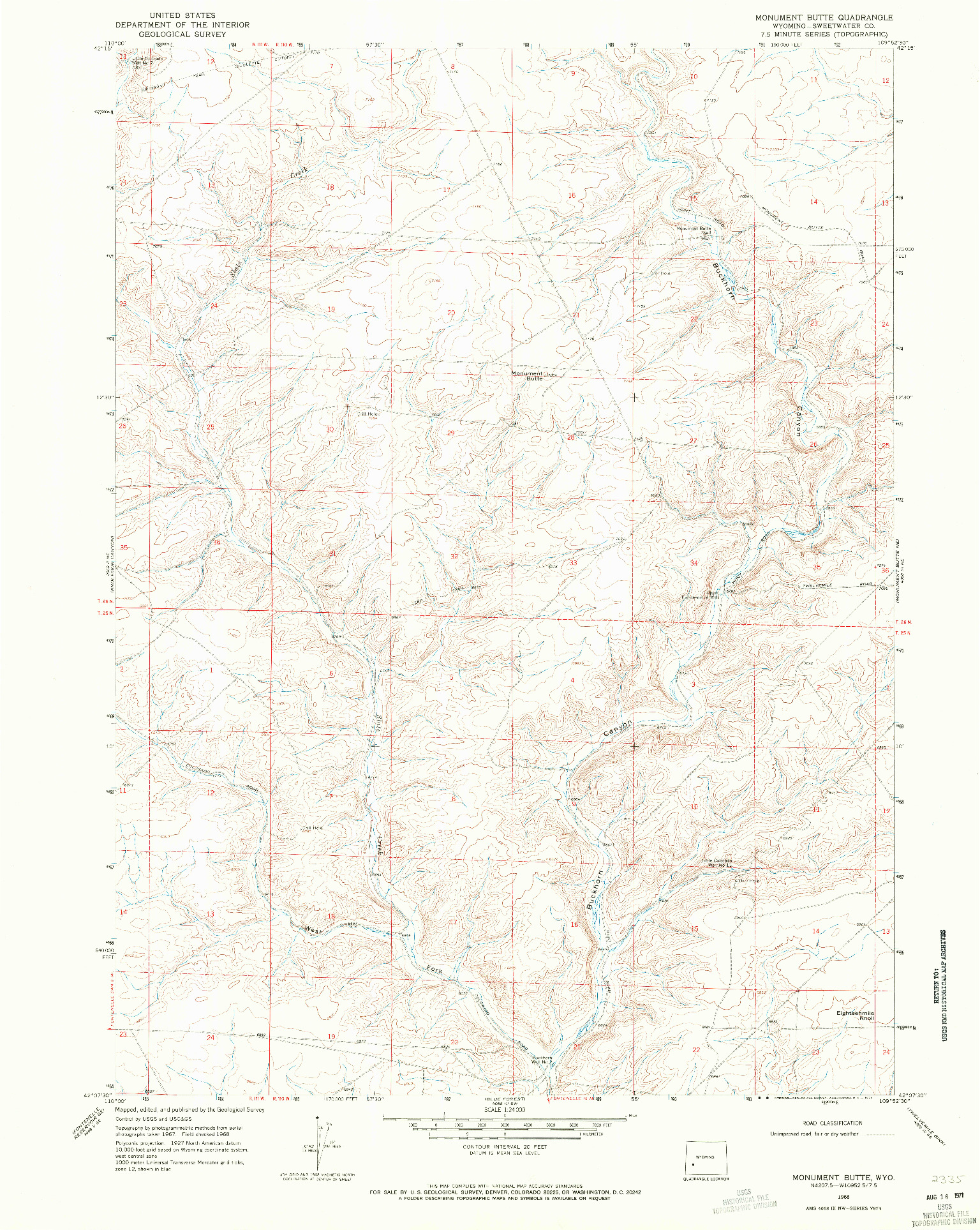 USGS 1:24000-SCALE QUADRANGLE FOR MONUMENT BUTTE, WY 1968