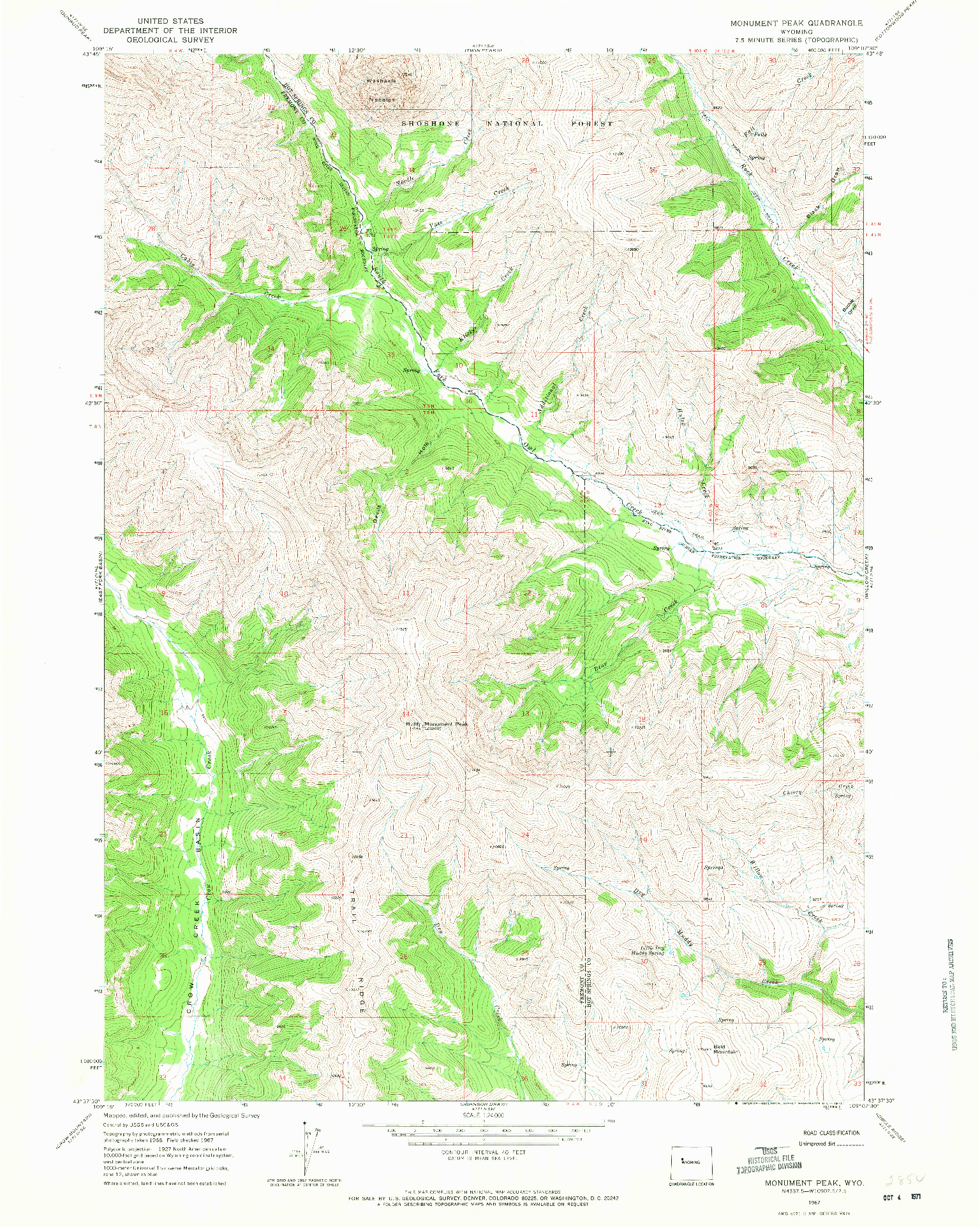 USGS 1:24000-SCALE QUADRANGLE FOR MONUMENT PEAK, WY 1967