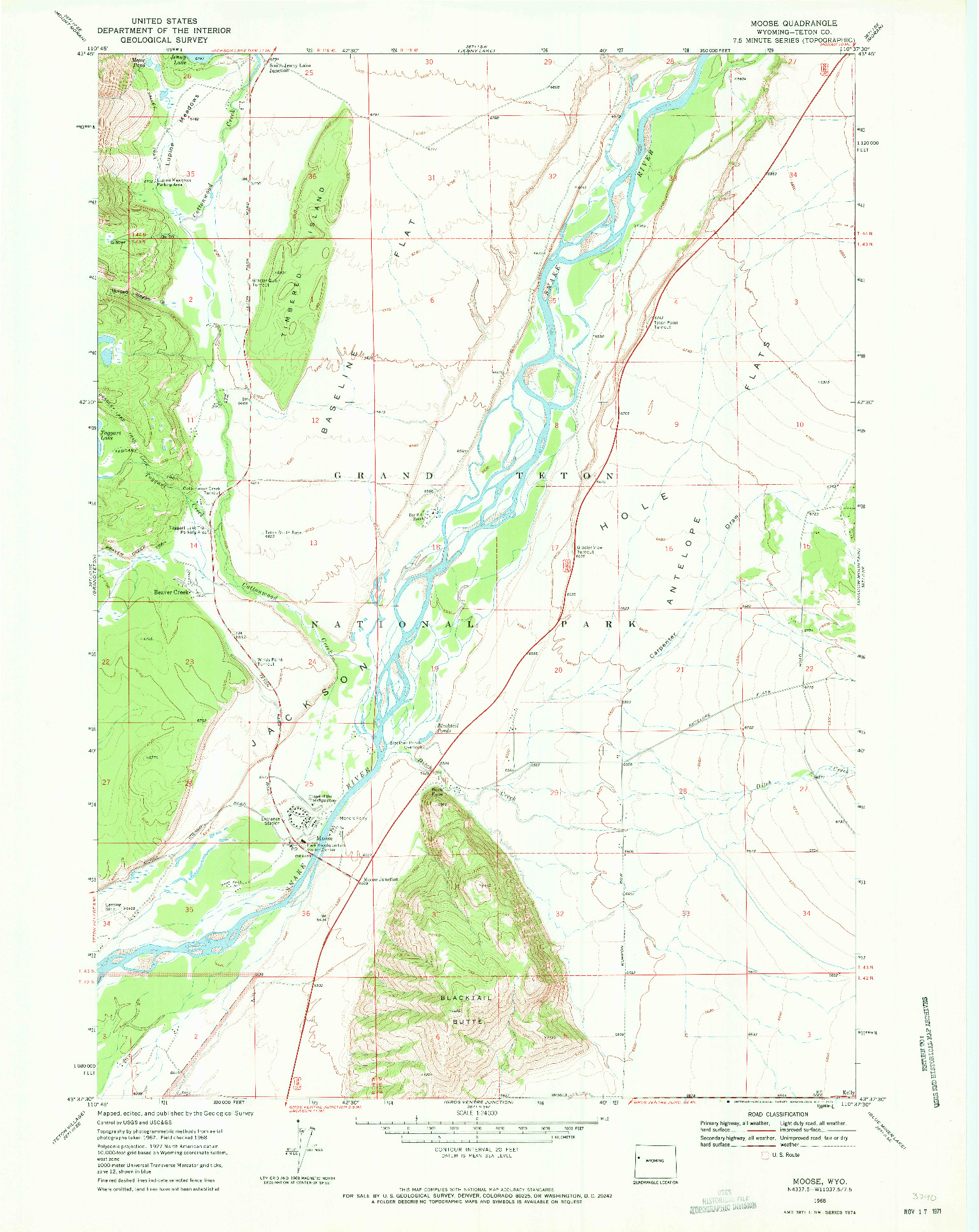 USGS 1:24000-SCALE QUADRANGLE FOR MOOSE, WY 1968