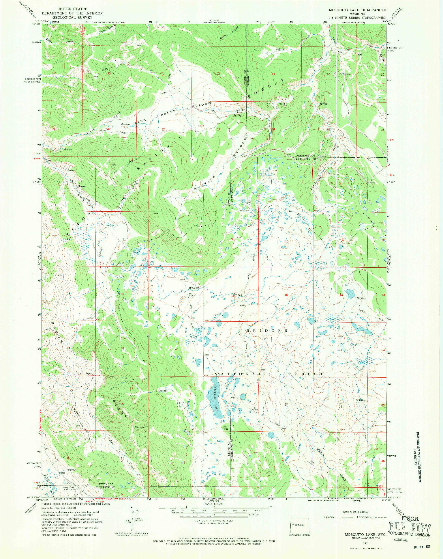 USGS 1:24000-SCALE QUADRANGLE FOR MOSQUITO LAKE, WY 1967