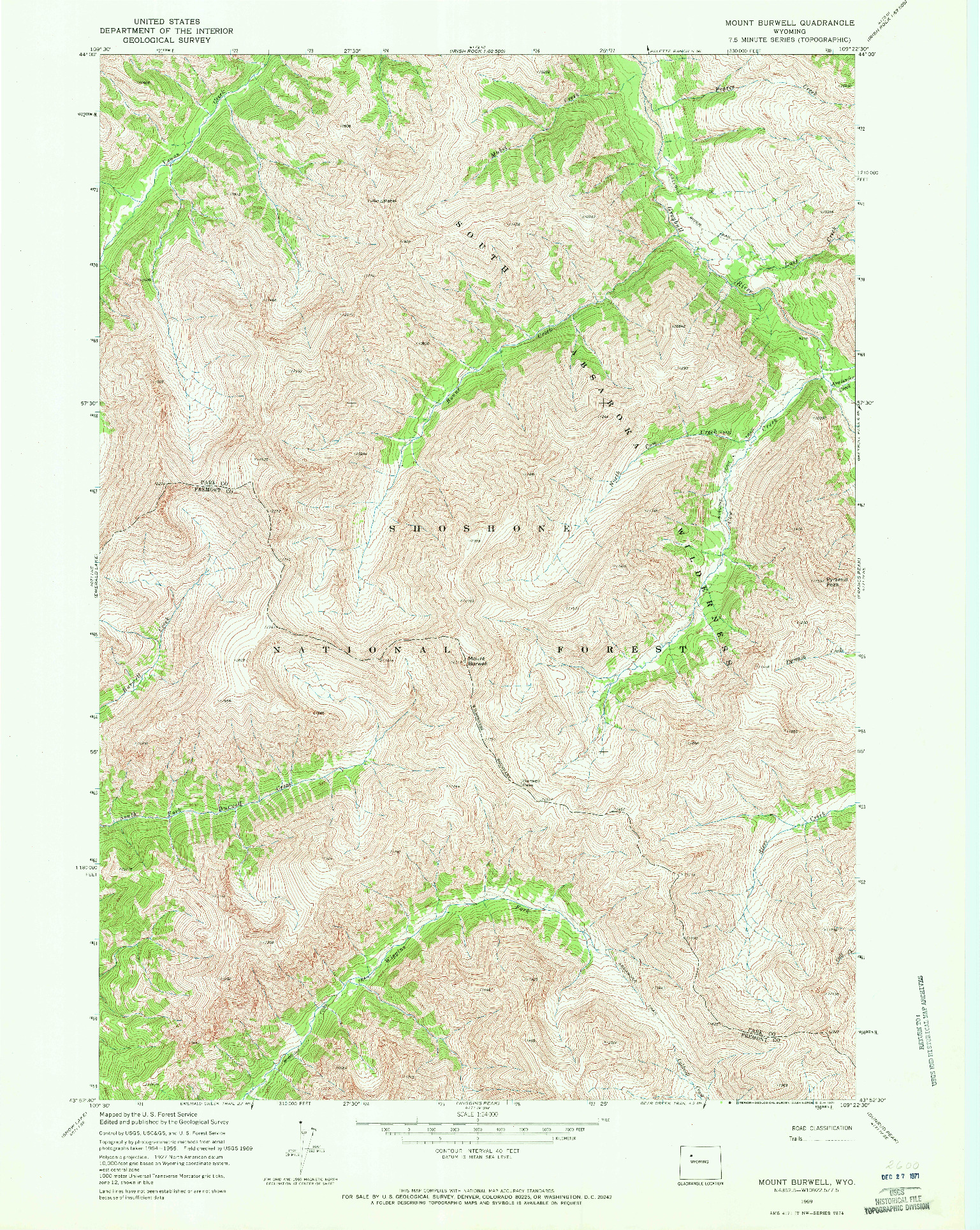 USGS 1:24000-SCALE QUADRANGLE FOR MOUNT BURWELL, WY 1969