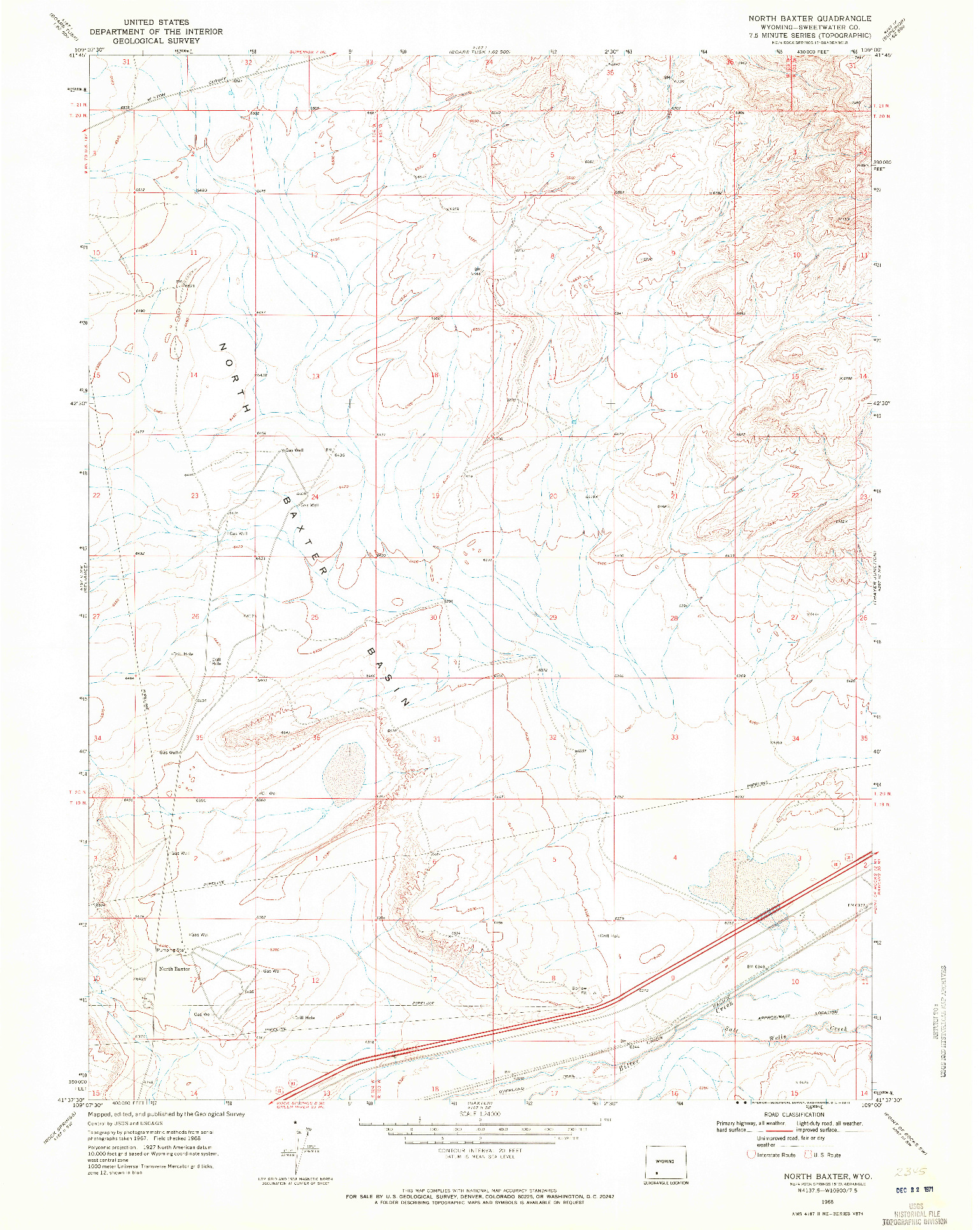 USGS 1:24000-SCALE QUADRANGLE FOR NORTH BAXTER, WY 1968