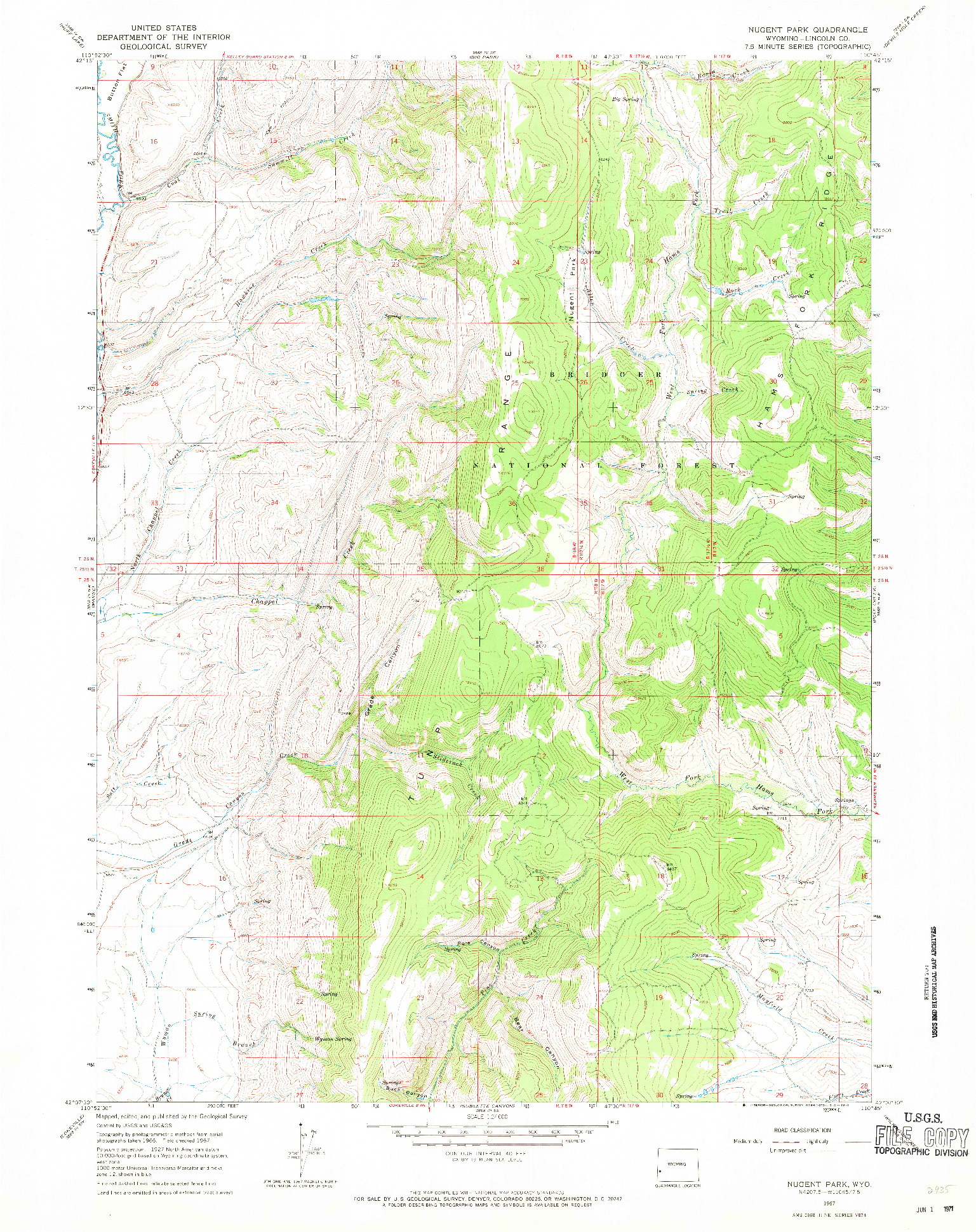 USGS 1:24000-SCALE QUADRANGLE FOR NUGENT PARK, WY 1967