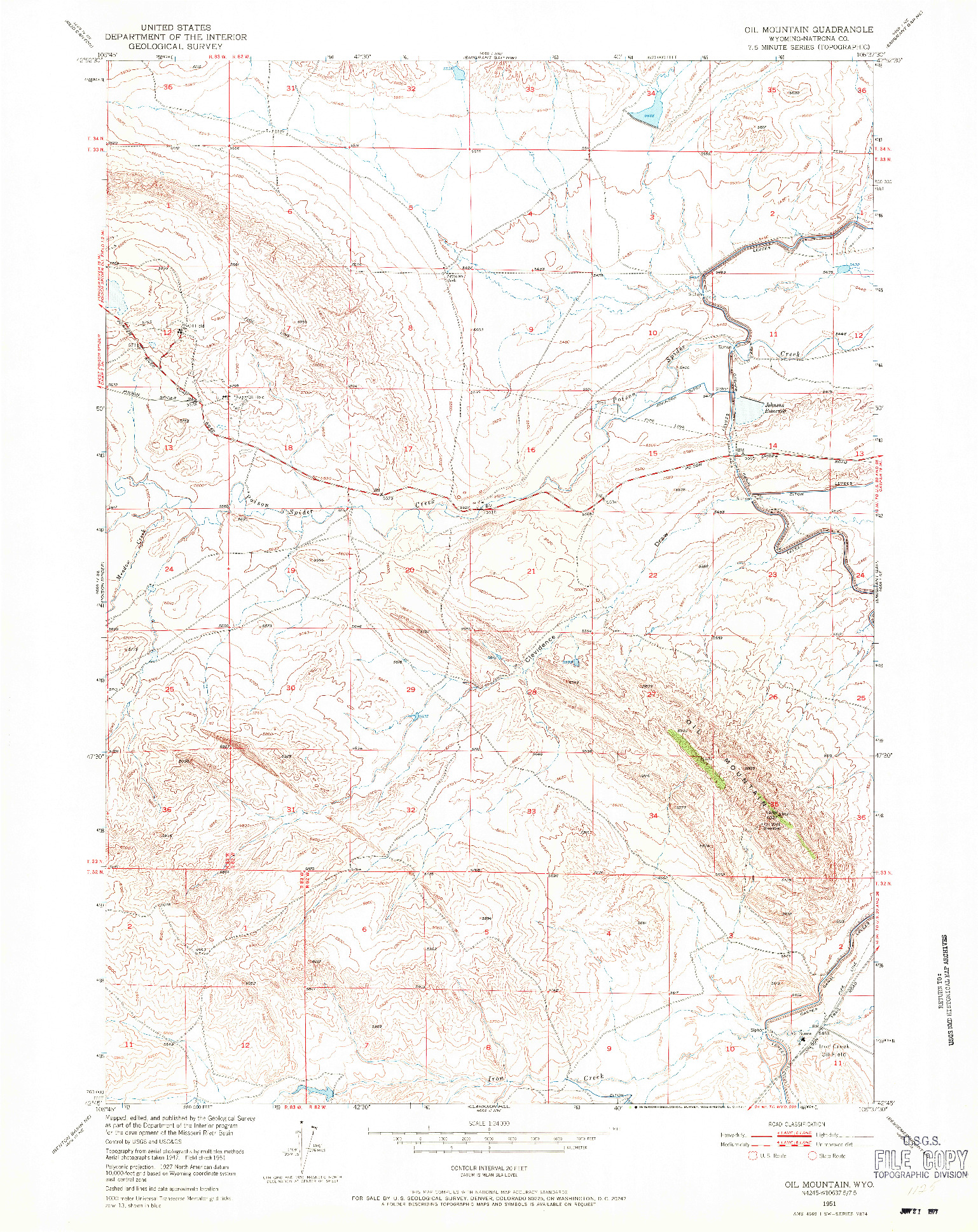 USGS 1:24000-SCALE QUADRANGLE FOR OIL MOUNTAIN, WY 1951