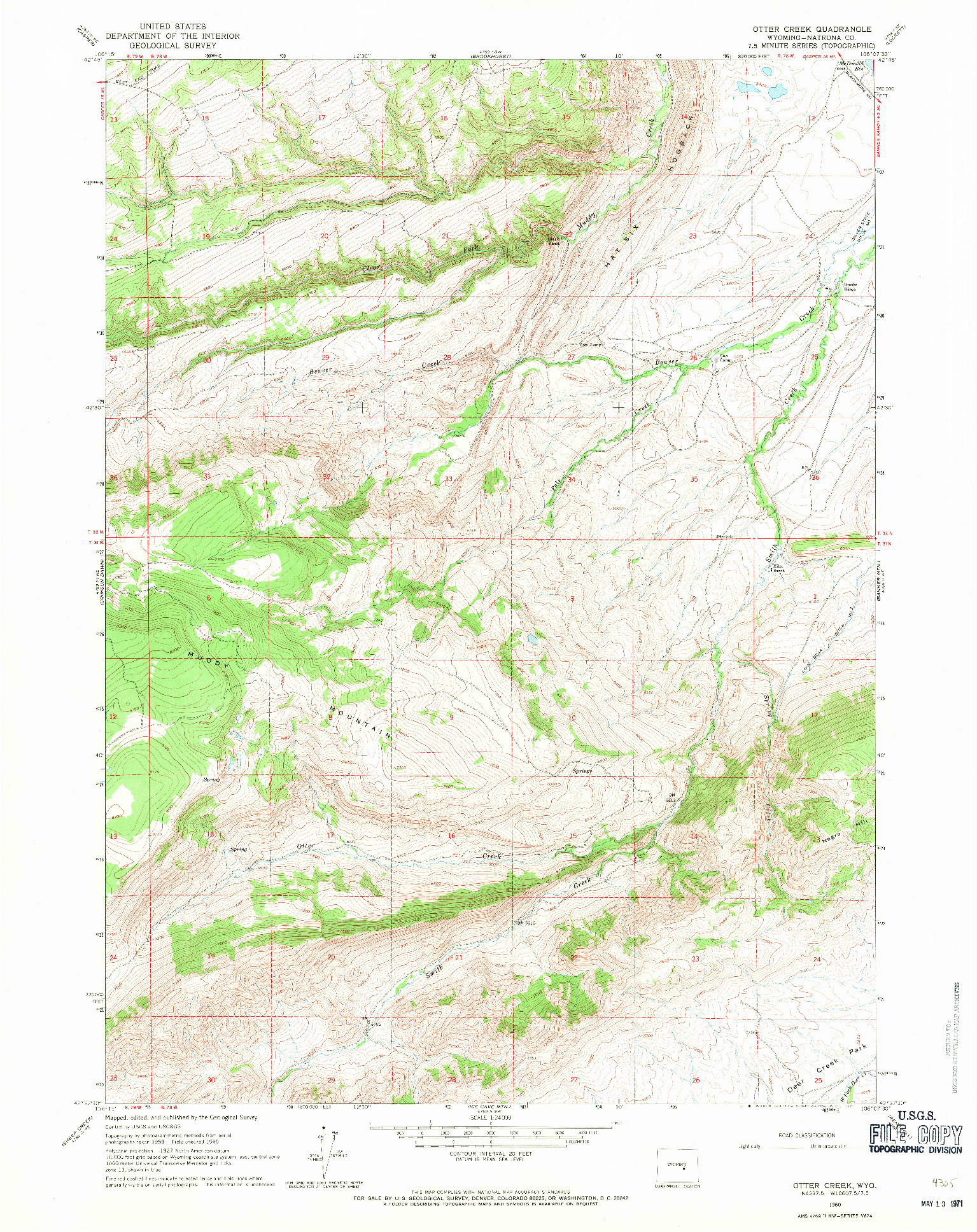 USGS 1:24000-SCALE QUADRANGLE FOR OTTER CREEK, WY 1960