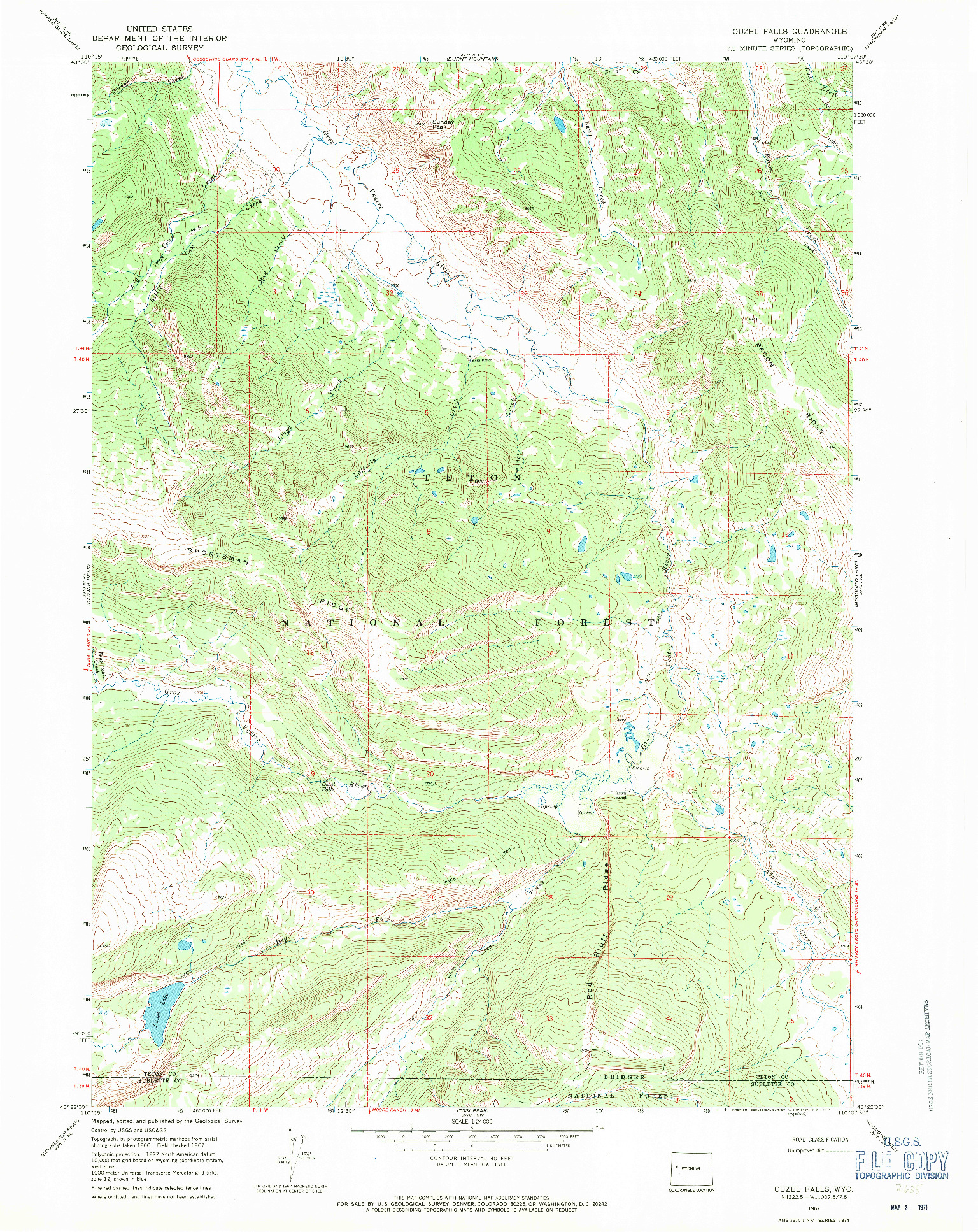 USGS 1:24000-SCALE QUADRANGLE FOR OUZEL FALLS, WY 1967