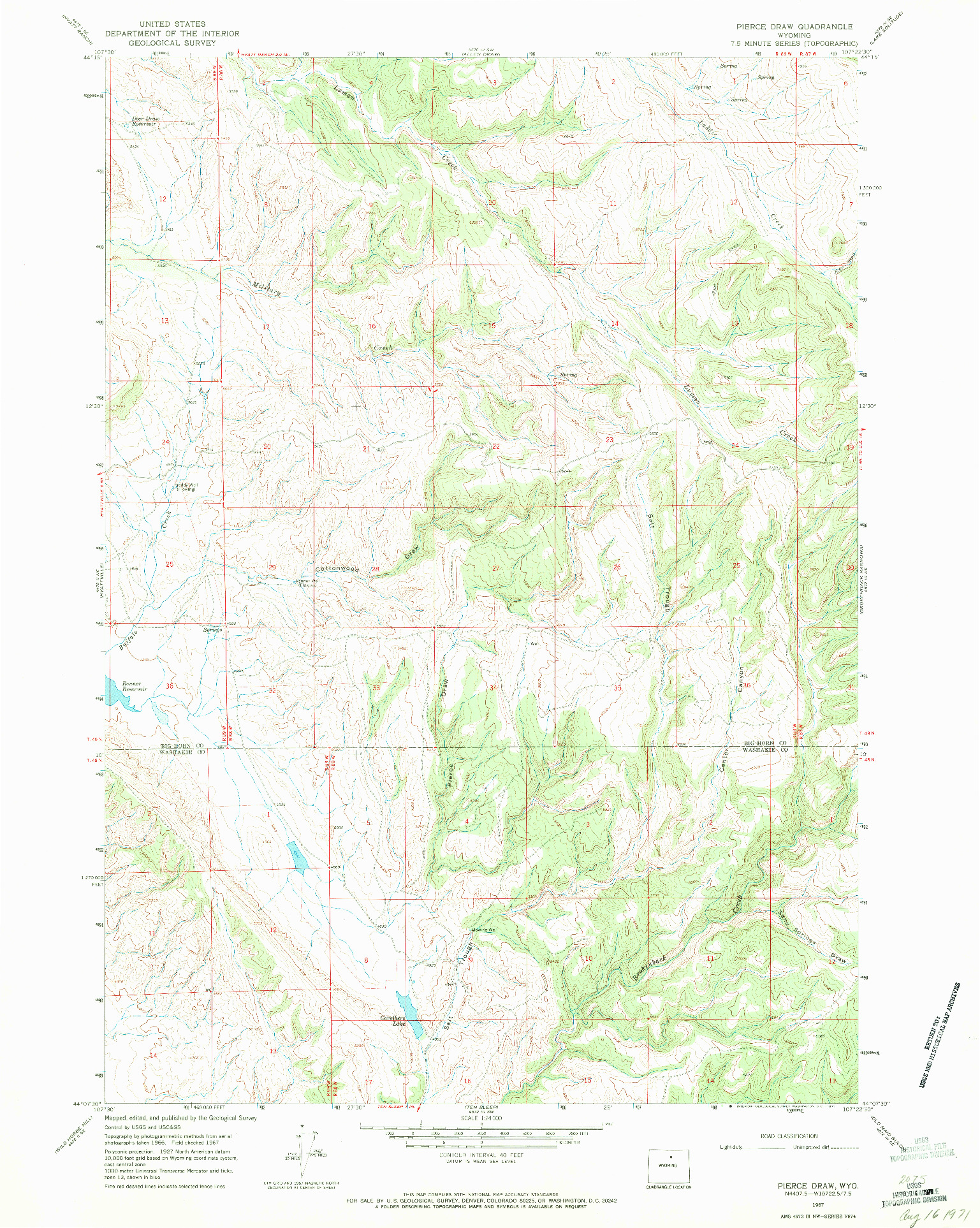 USGS 1:24000-SCALE QUADRANGLE FOR PIERCE DRAW, WY 1967