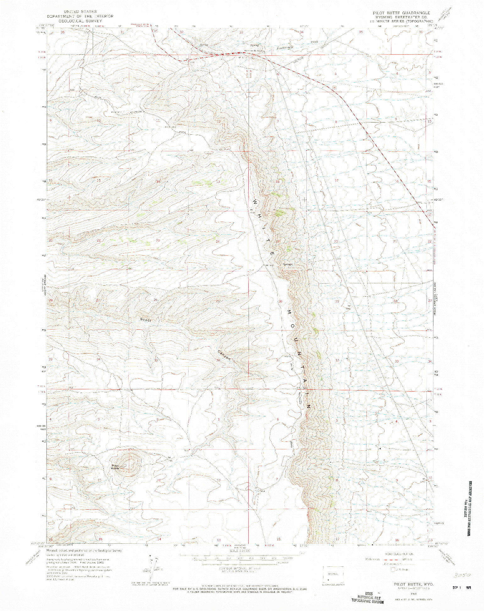 USGS 1:24000-SCALE QUADRANGLE FOR PILOT BUTTE, WY 1961