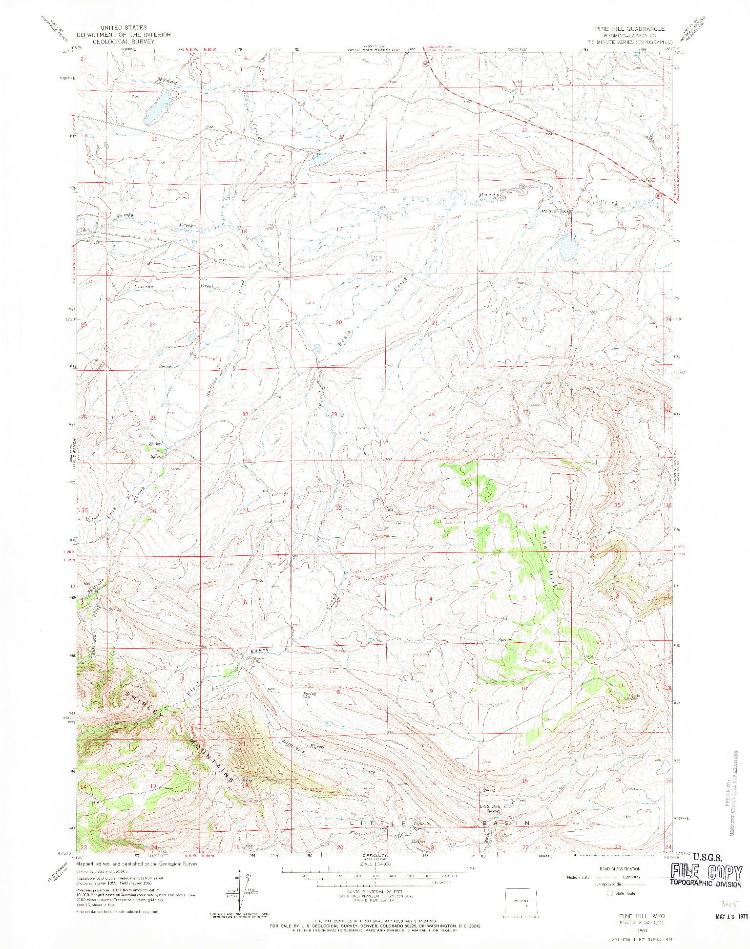 USGS 1:24000-SCALE QUADRANGLE FOR PINE HILL, WY 1961