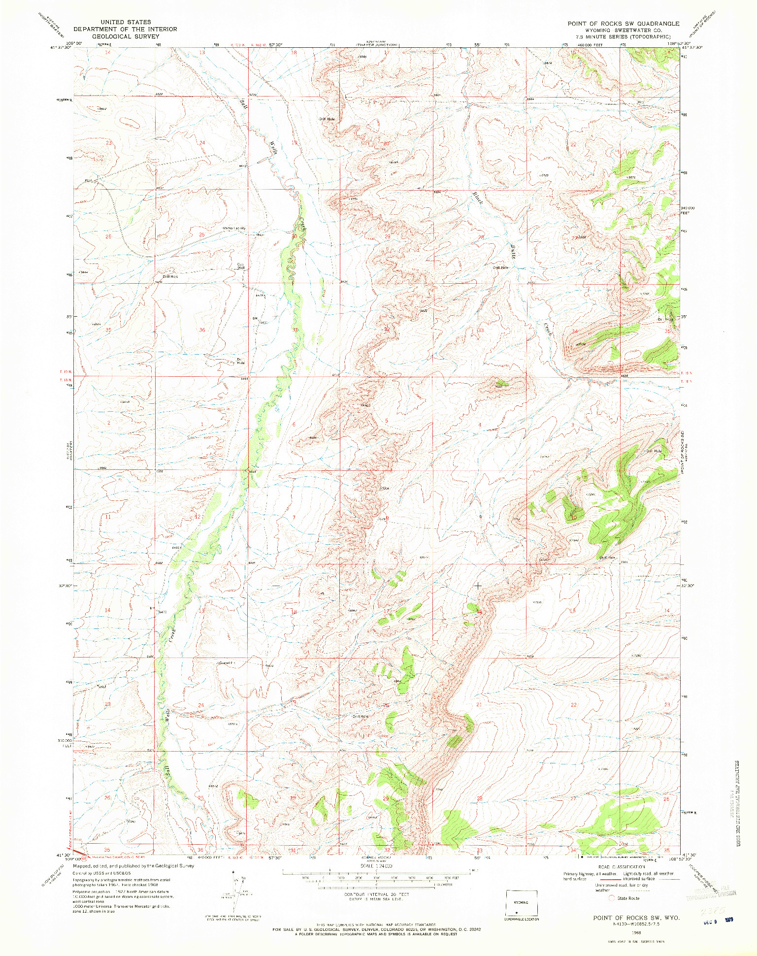 USGS 1:24000-SCALE QUADRANGLE FOR POINT OF ROCKS SW, WY 1968