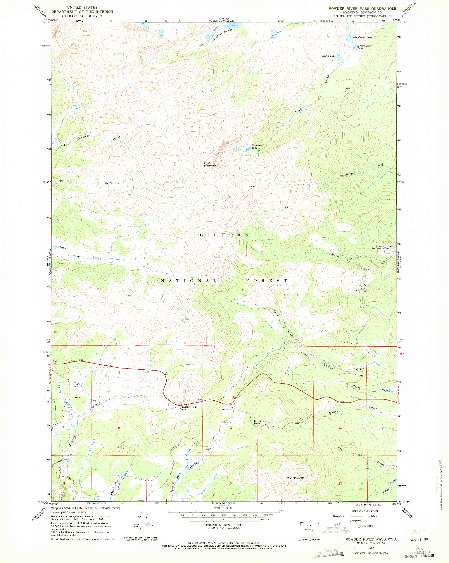 USGS 1:24000-SCALE QUADRANGLE FOR POWDER RIVER PASS, WY 1967