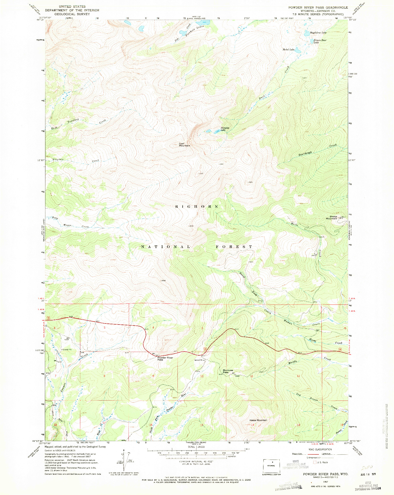 USGS 1:24000-SCALE QUADRANGLE FOR POWDER RIVER PASS, WY 1967
