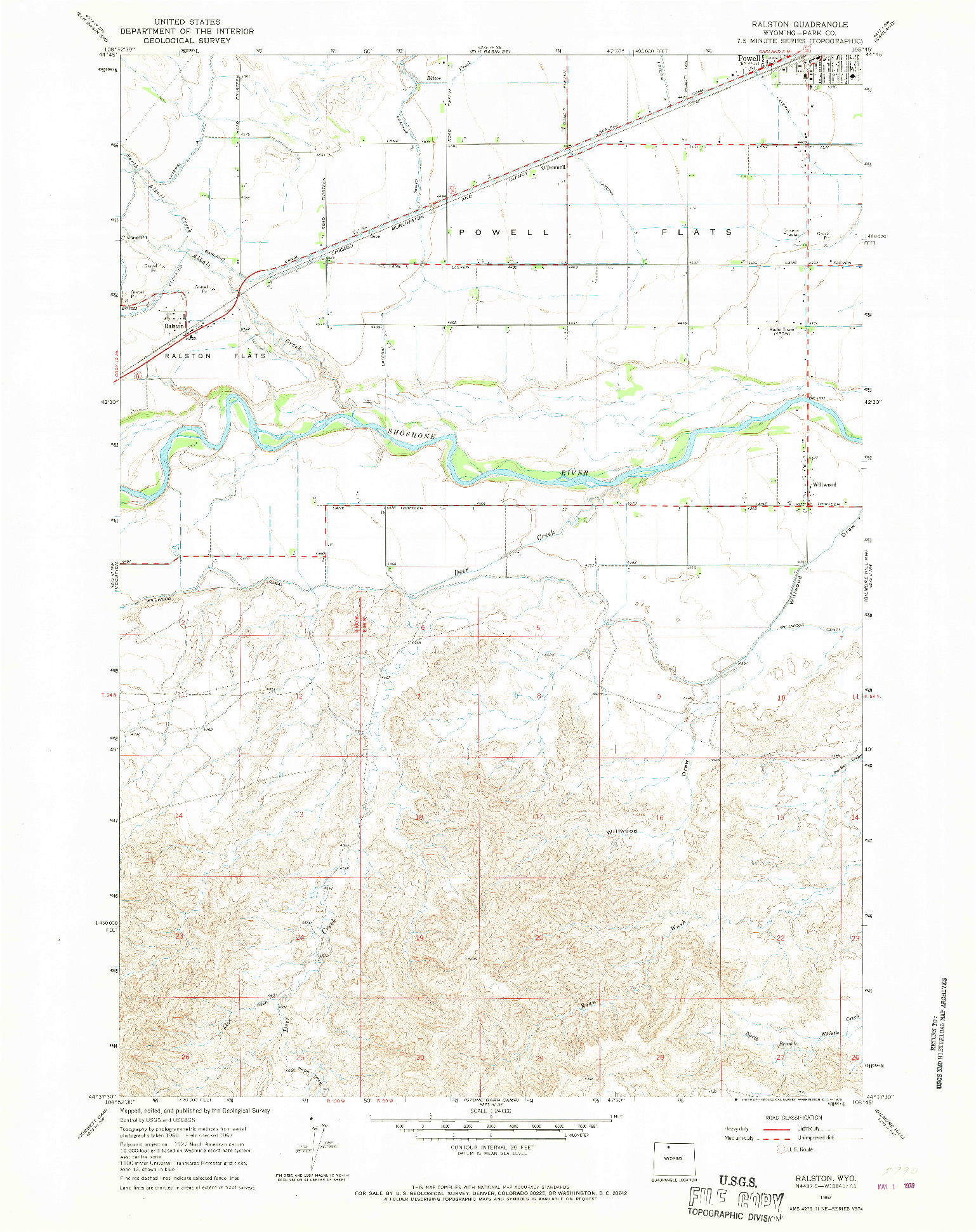 USGS 1:24000-SCALE QUADRANGLE FOR RALSTON, WY 1967