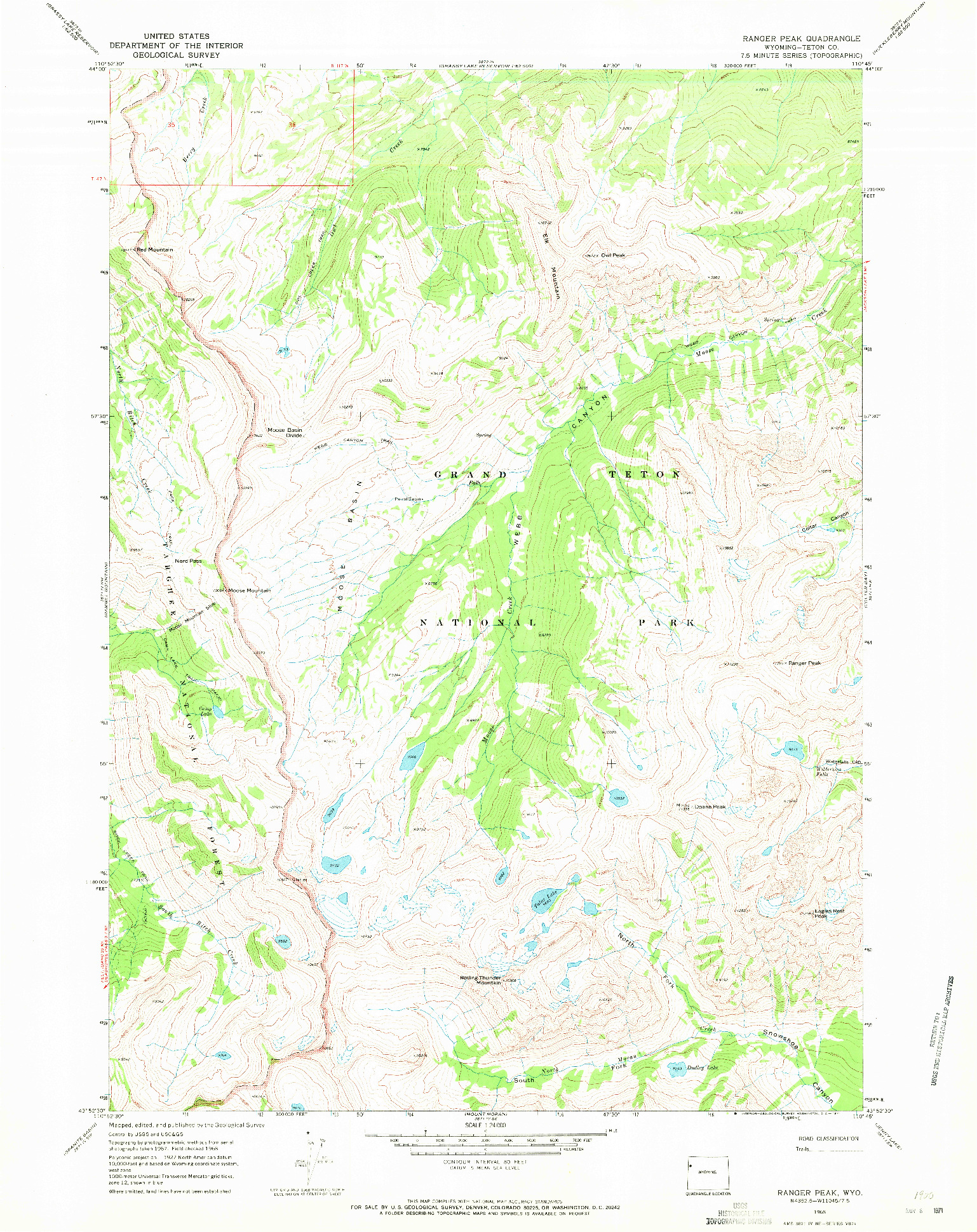 USGS 1:24000-SCALE QUADRANGLE FOR RANGER PEAK, WY 1968