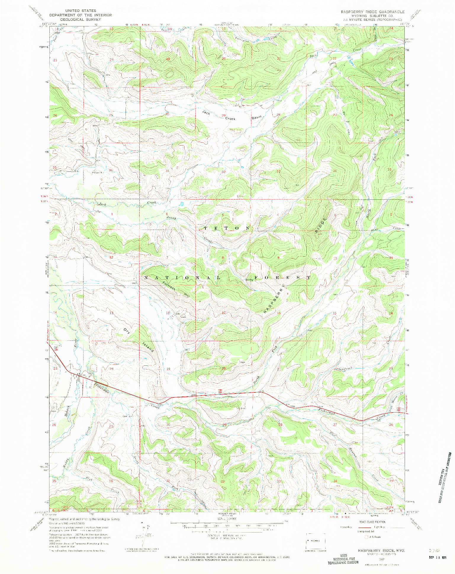 USGS 1:24000-SCALE QUADRANGLE FOR RASPBERRY RIDGE, WY 1967
