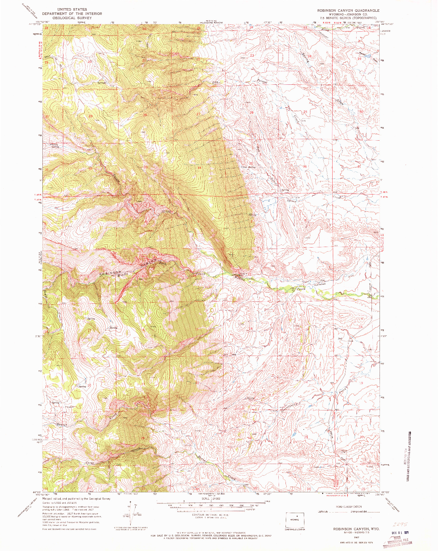 USGS 1:24000-SCALE QUADRANGLE FOR ROBINSON CANYON, WY 1967