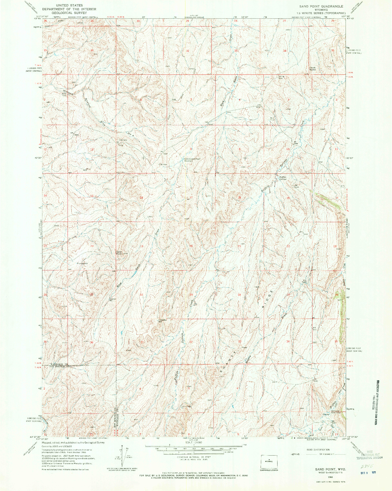 USGS 1:24000-SCALE QUADRANGLE FOR SAND POINT, WY 1966
