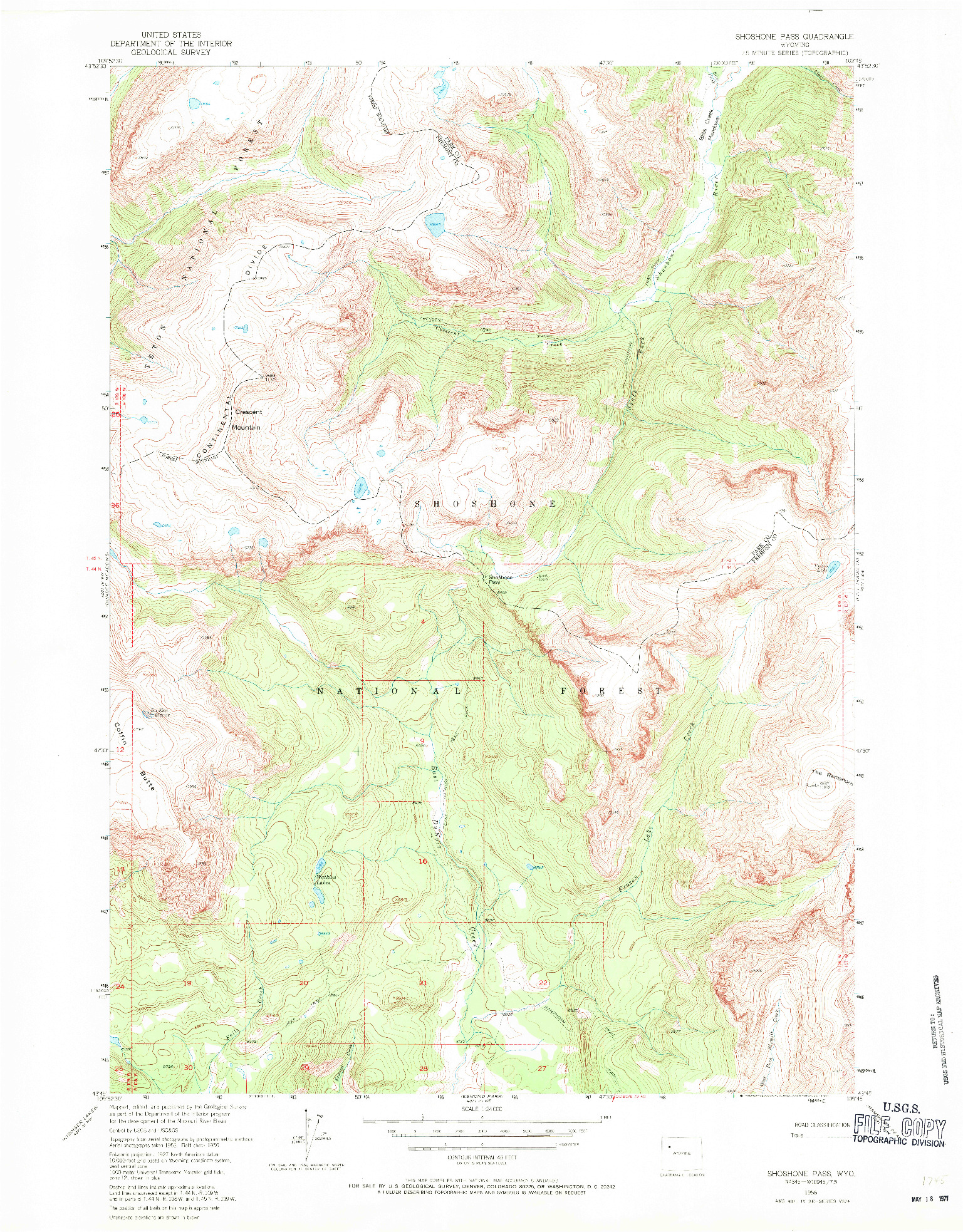 USGS 1:24000-SCALE QUADRANGLE FOR SHOSHONE PASS, WY 1956