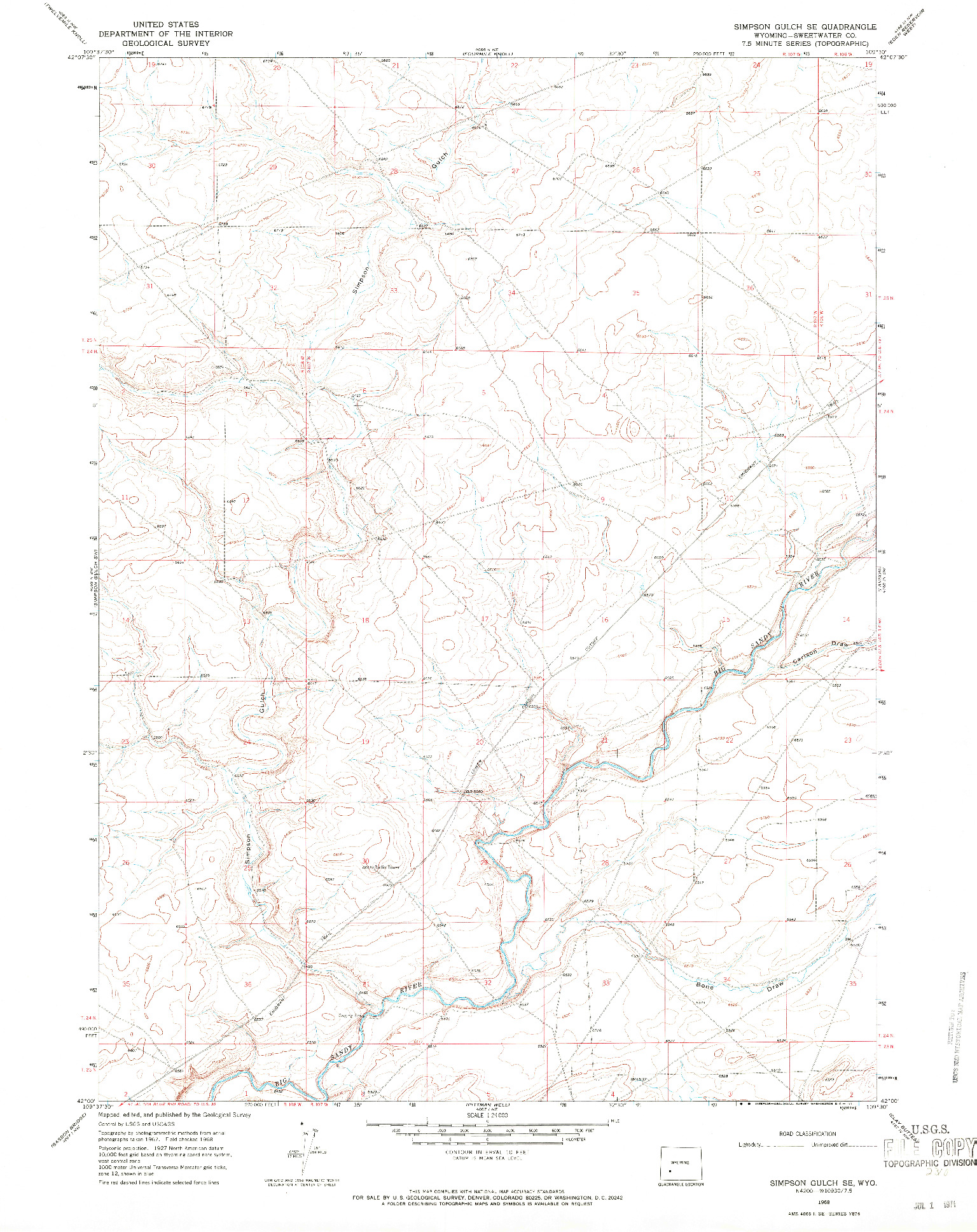 USGS 1:24000-SCALE QUADRANGLE FOR SIMPSON GULCH SE, WY 1968