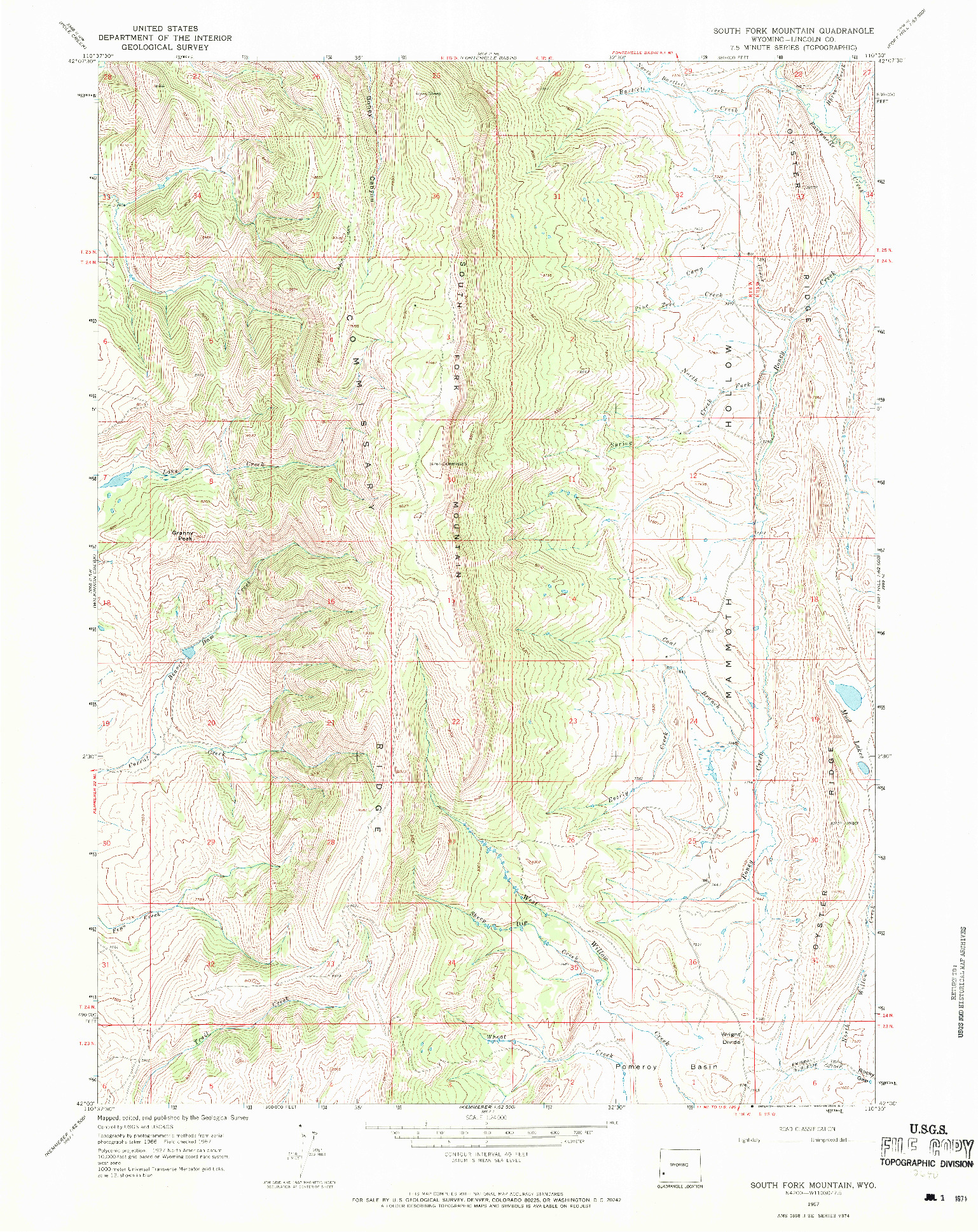 USGS 1:24000-SCALE QUADRANGLE FOR SOUTH FORK MOUNTAIN, WY 1967