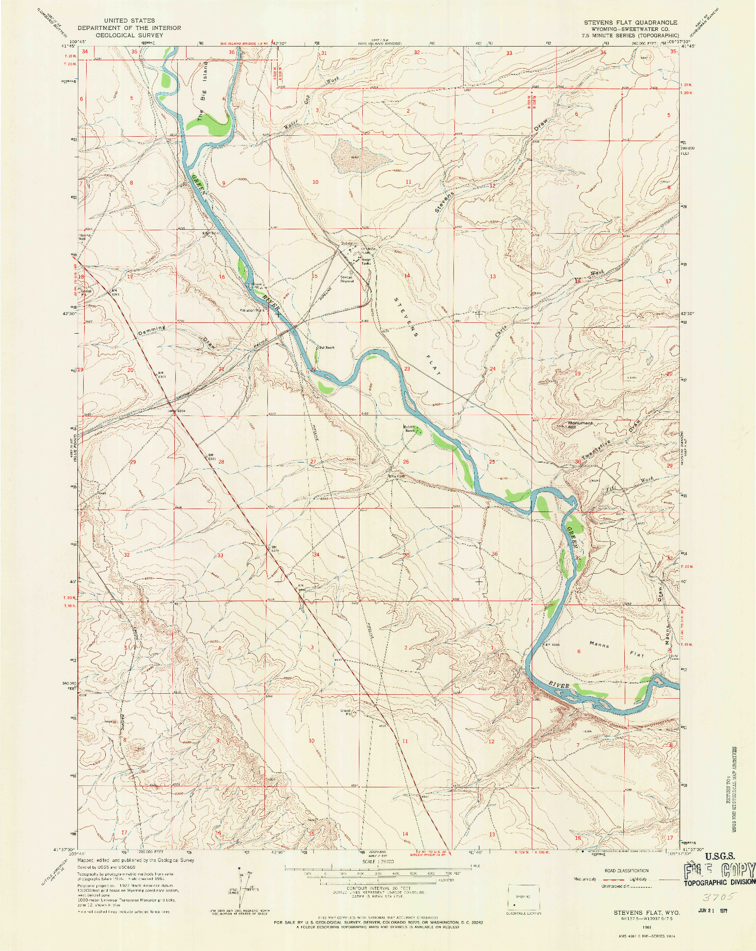 USGS 1:24000-SCALE QUADRANGLE FOR STEVENS FLAT, WY 1961