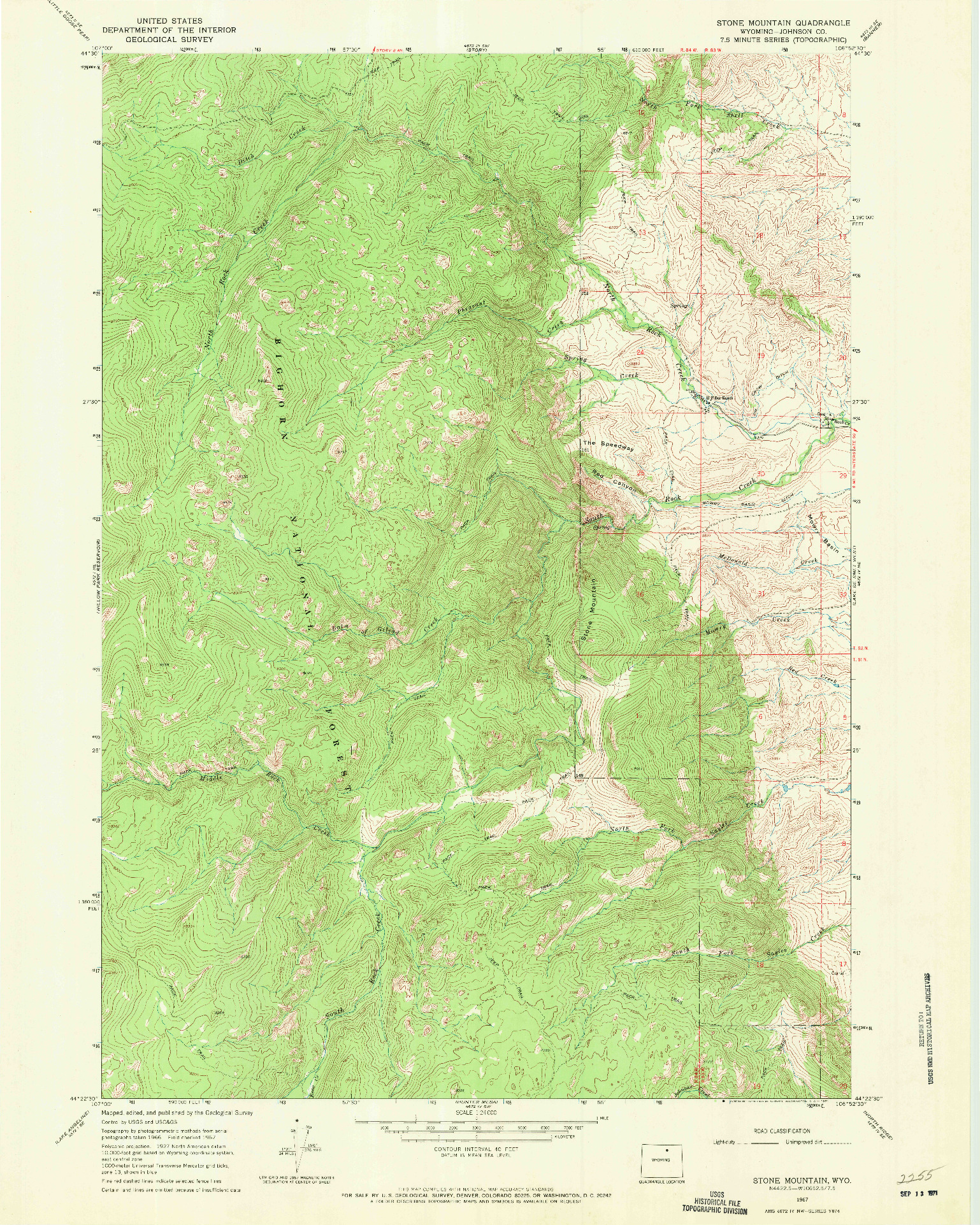 USGS 1:24000-SCALE QUADRANGLE FOR STONE MOUNTAIN, WY 1967