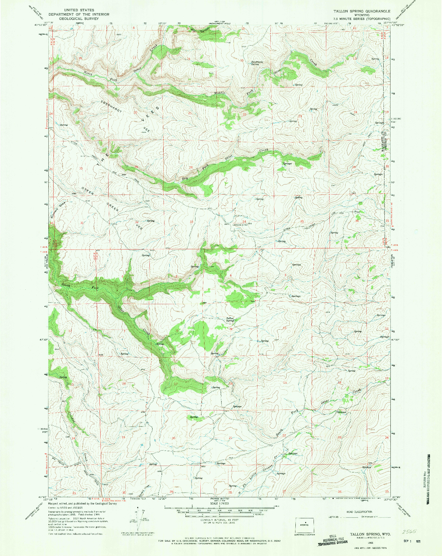 USGS 1:24000-SCALE QUADRANGLE FOR TALLON SPRING, WY 1966