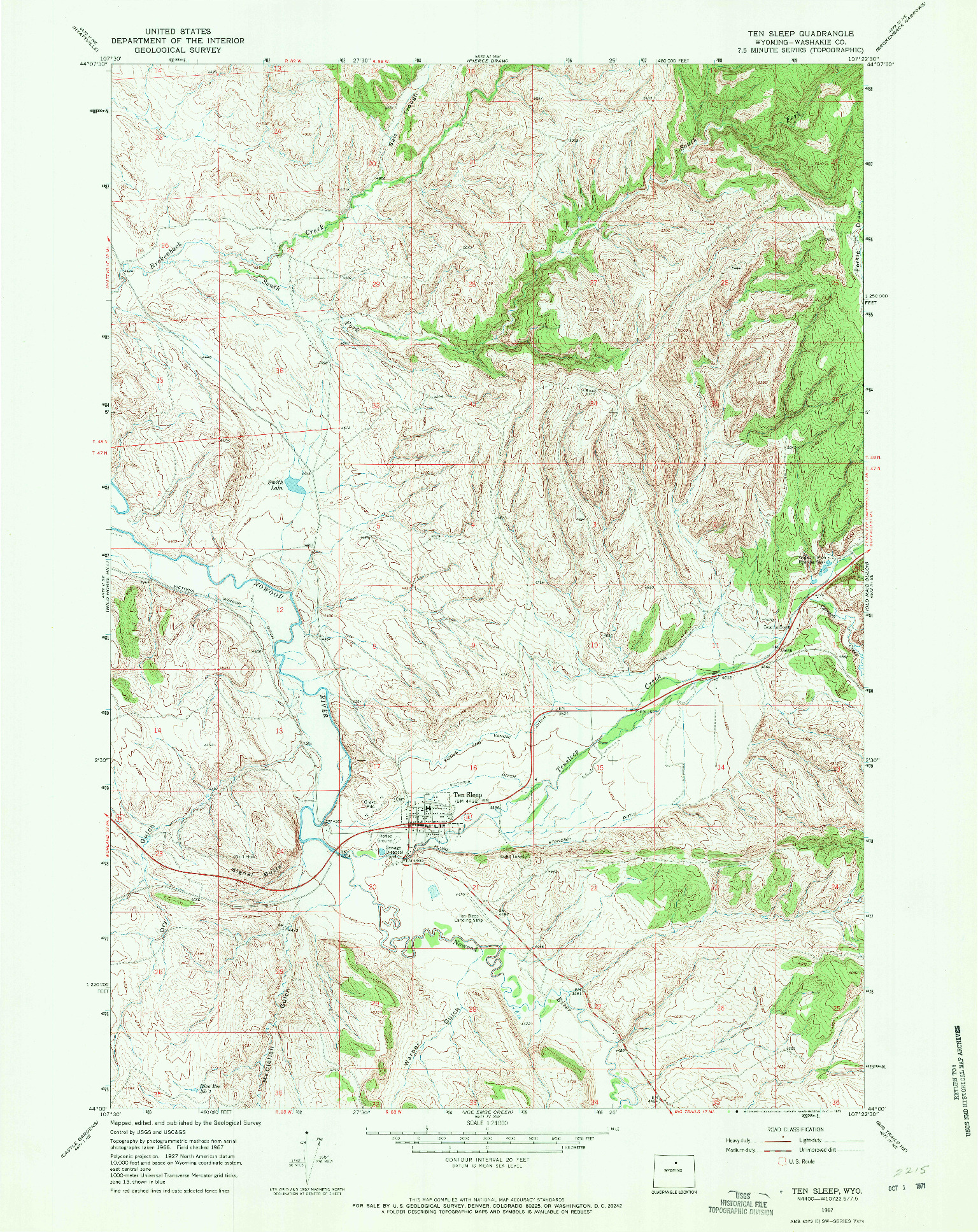 USGS 1:24000-SCALE QUADRANGLE FOR TEN SLEEP, WY 1967