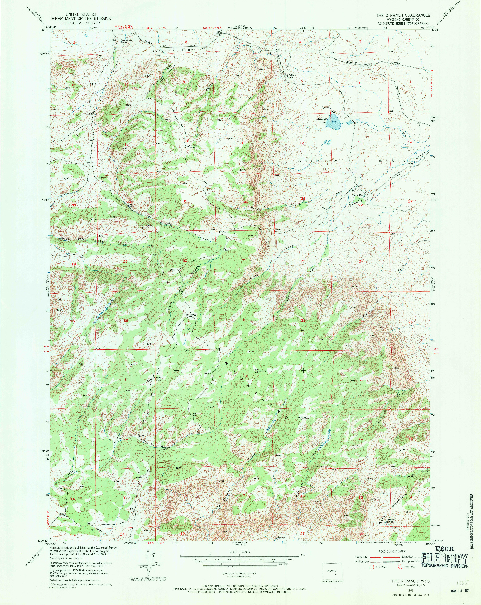 USGS 1:24000-SCALE QUADRANGLE FOR THE Q RANCH, WY 1953