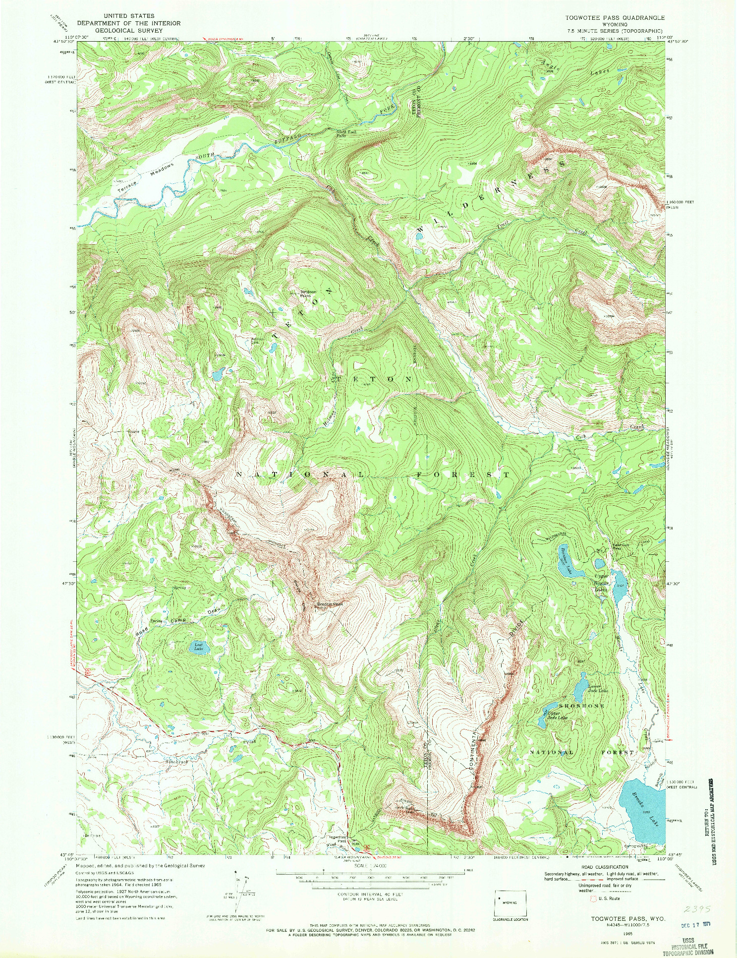 USGS 1:24000-SCALE QUADRANGLE FOR TOGWOTEE PASS, WY 1965