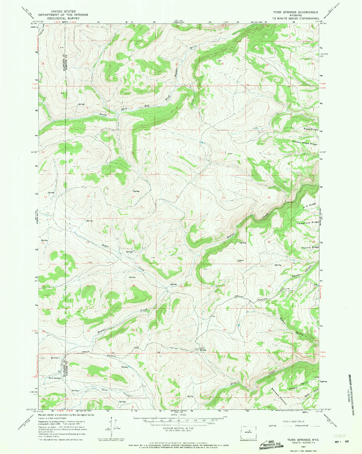 USGS 1:24000-SCALE QUADRANGLE FOR TURK SPRINGS, WY 1967