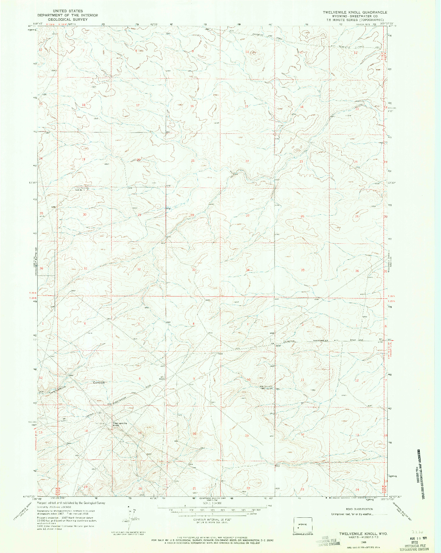 USGS 1:24000-SCALE QUADRANGLE FOR TWELVEMILE KNOLL, WY 1968